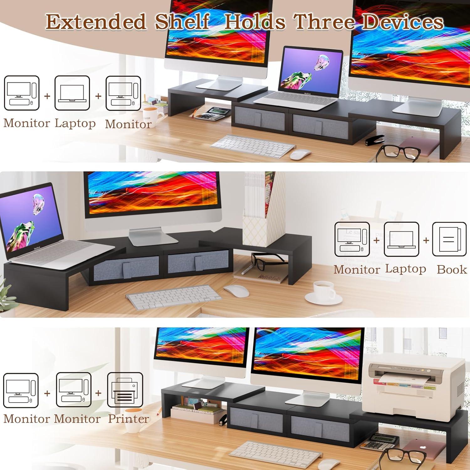 Soporte Doble para Monitor TEAMIX Ajustable con Cajones - Negro