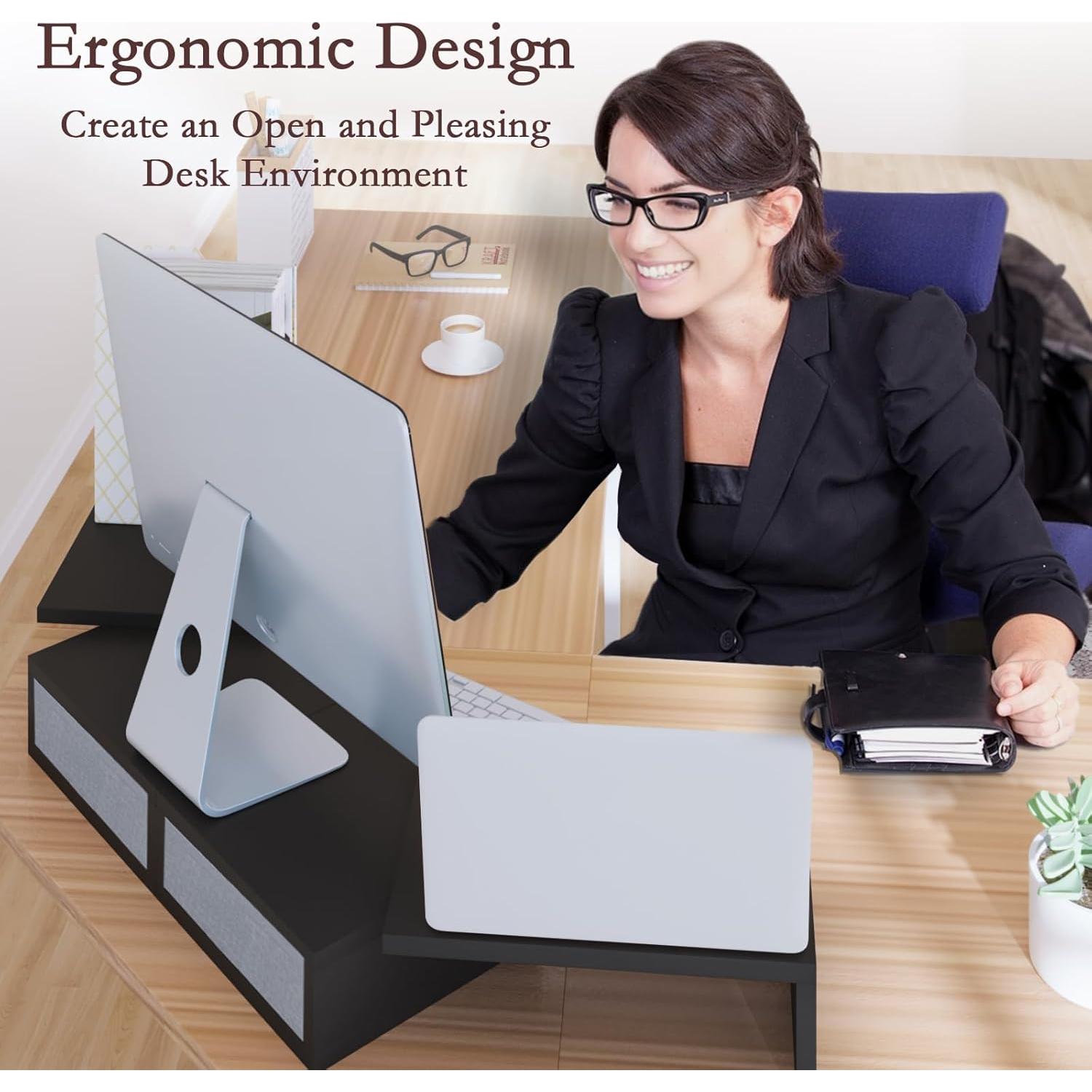 Soporte Doble para Monitor TEAMIX Ajustable con Cajones - Negro