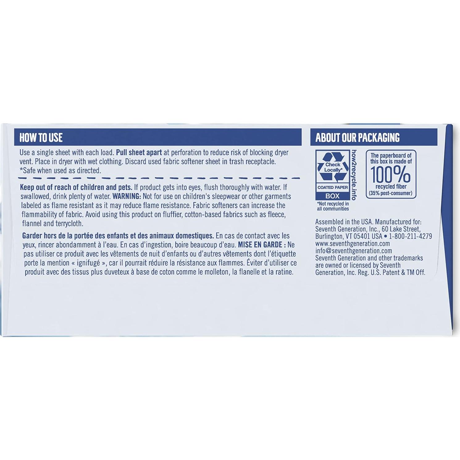 Sábanas para Secadora Seventh Generation Libre y Claro 80 Unidades