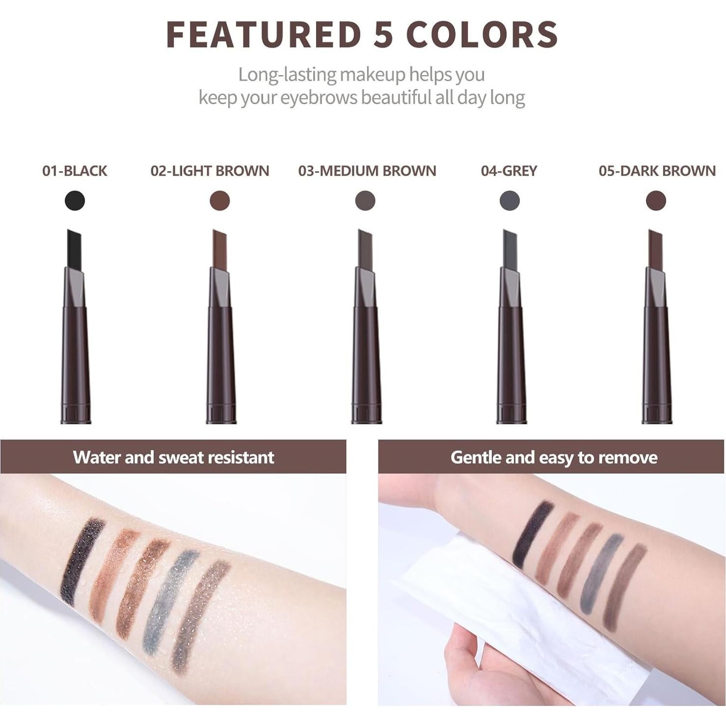 12 Lápices de Cejas Impermeables Berinist - Negro Doble Extremo