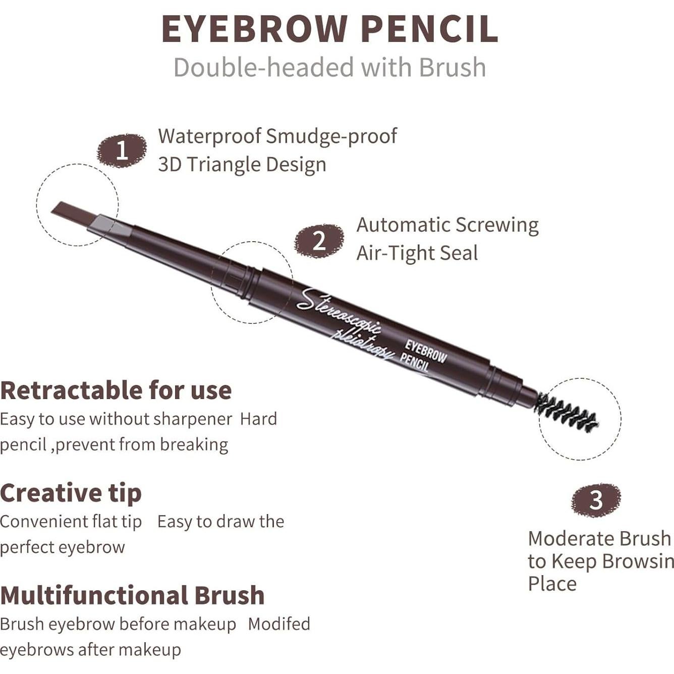 12 Lápices de Cejas Impermeables Berinist - Negro Doble Extremo