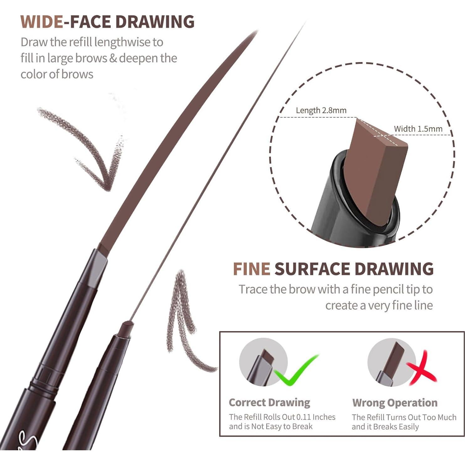 12 Lápices de Cejas Impermeables Berinist - Negro Doble Extremo