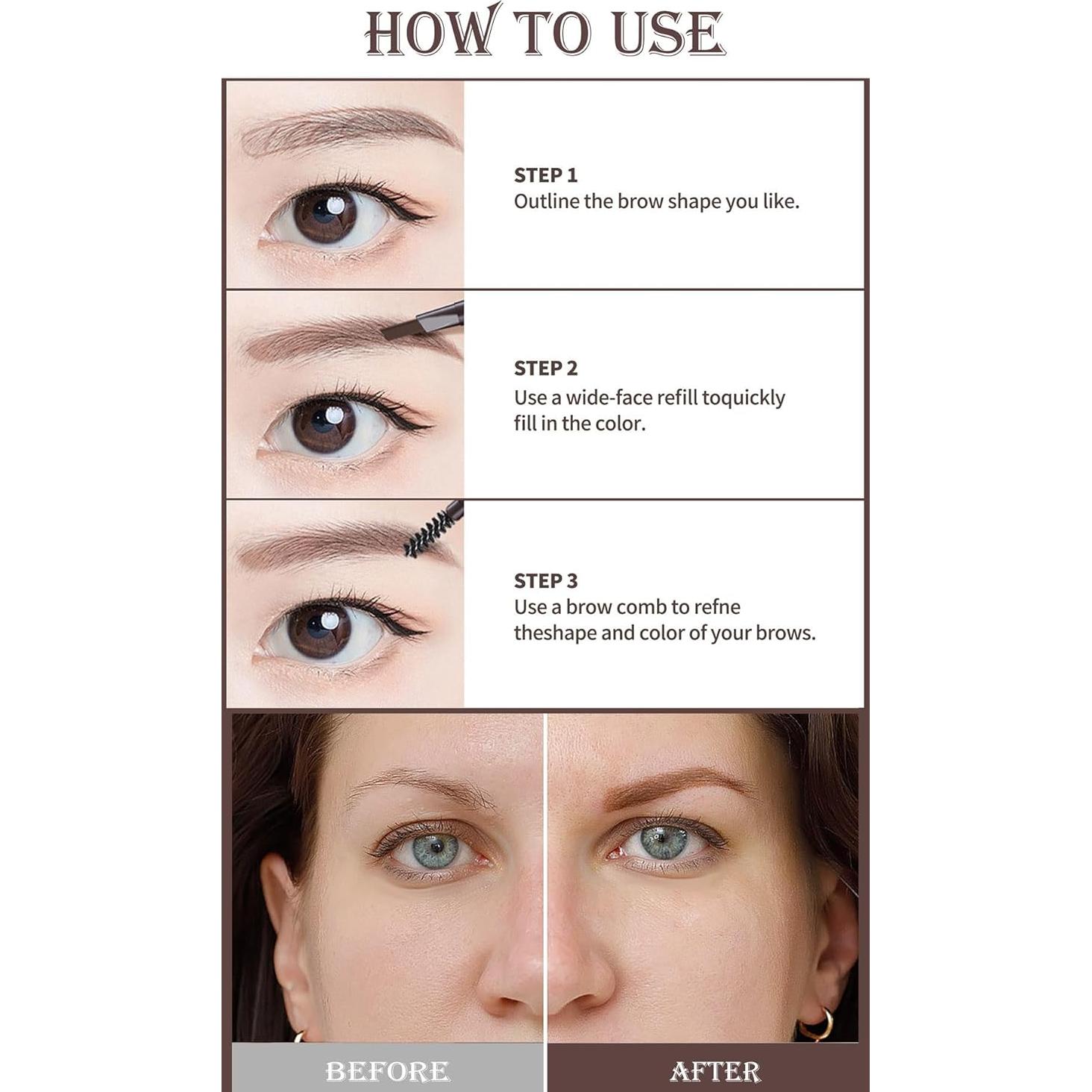 12 Lápices de Cejas Impermeables Berinist - Negro Doble Extremo