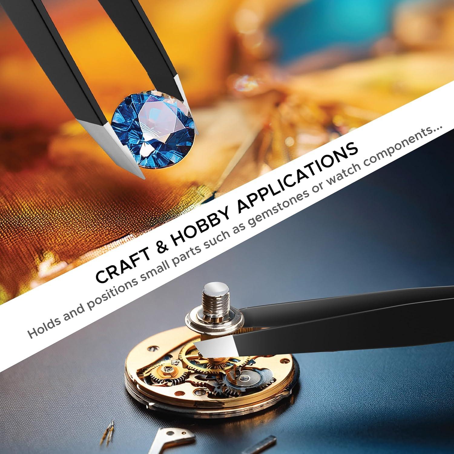 Precision Slant Tip Tweezers – Stainless Steel Forceps for Lab, Crafts, and Fine Handling