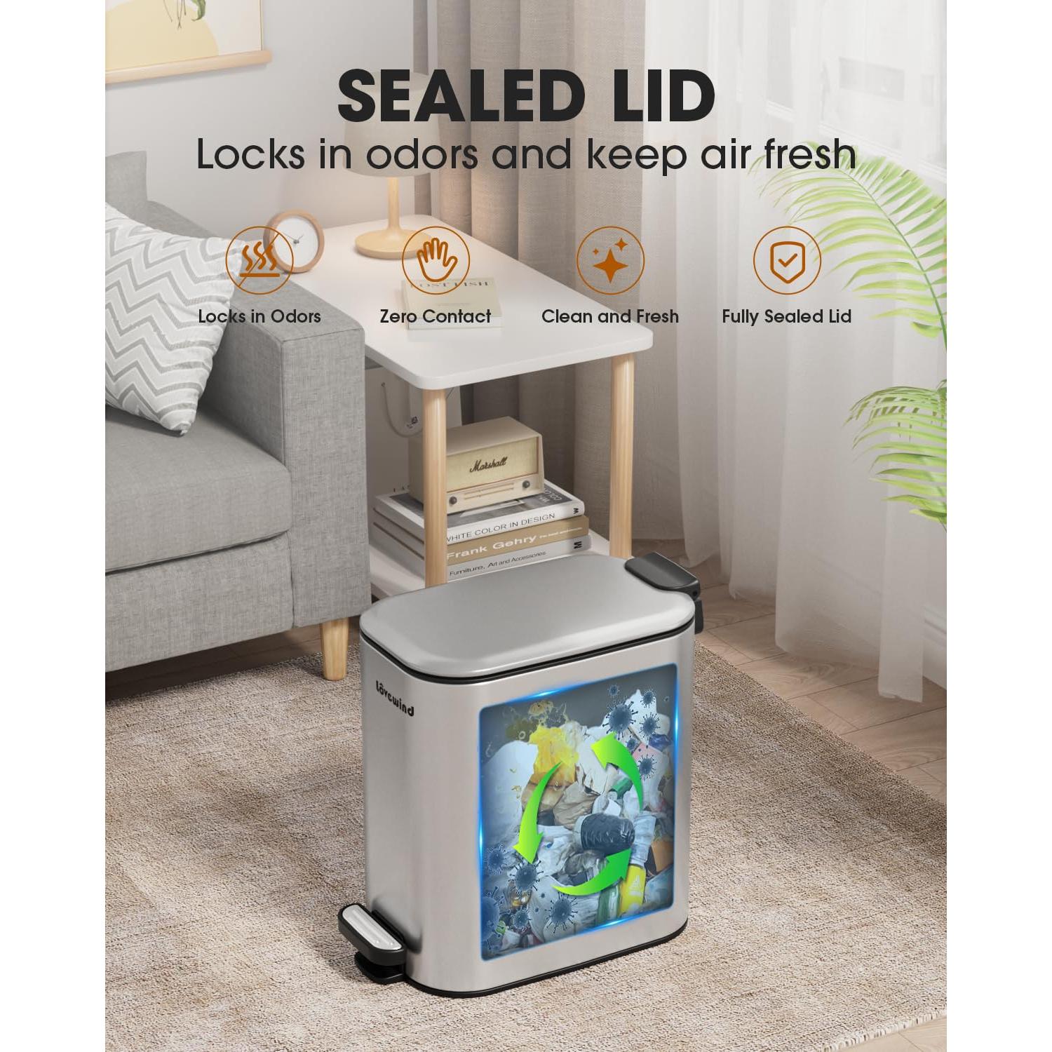 Canasta de Basura Lovewind Acero Inoxidable 6 Litros Pedal