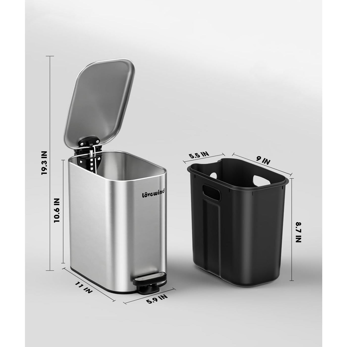 Canasta de Basura Lovewind Acero Inoxidable 6 Litros Pedal