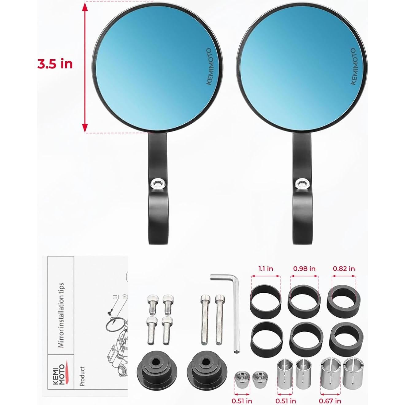 Espejos de Manillar KEMIMOTO 8,89 cm Antideslumbrante Universal
