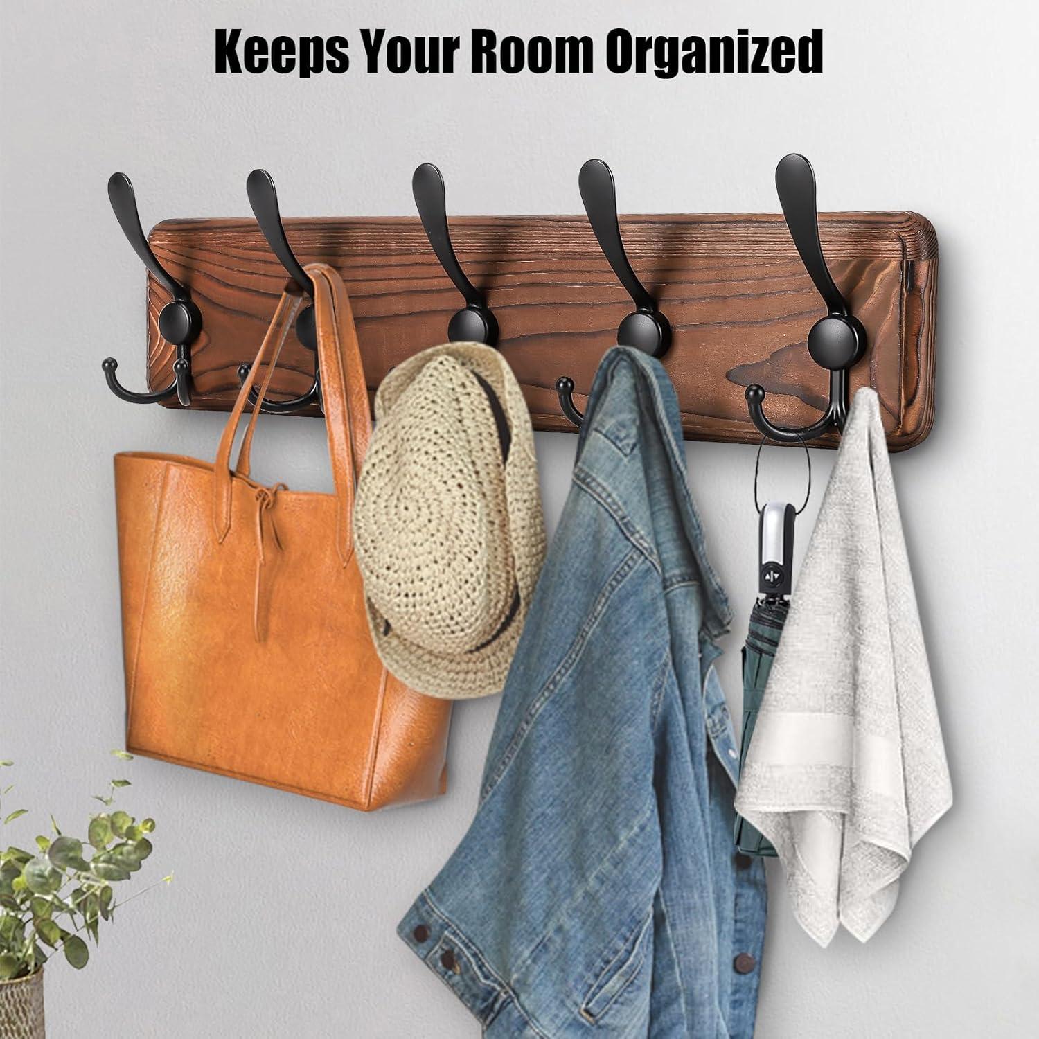 Perchero de pared rústico Gohiuo con 5 ganchos triples