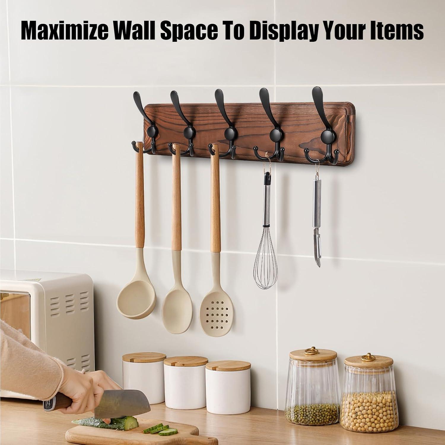 Perchero de pared rústico Gohiuo con 5 ganchos triples