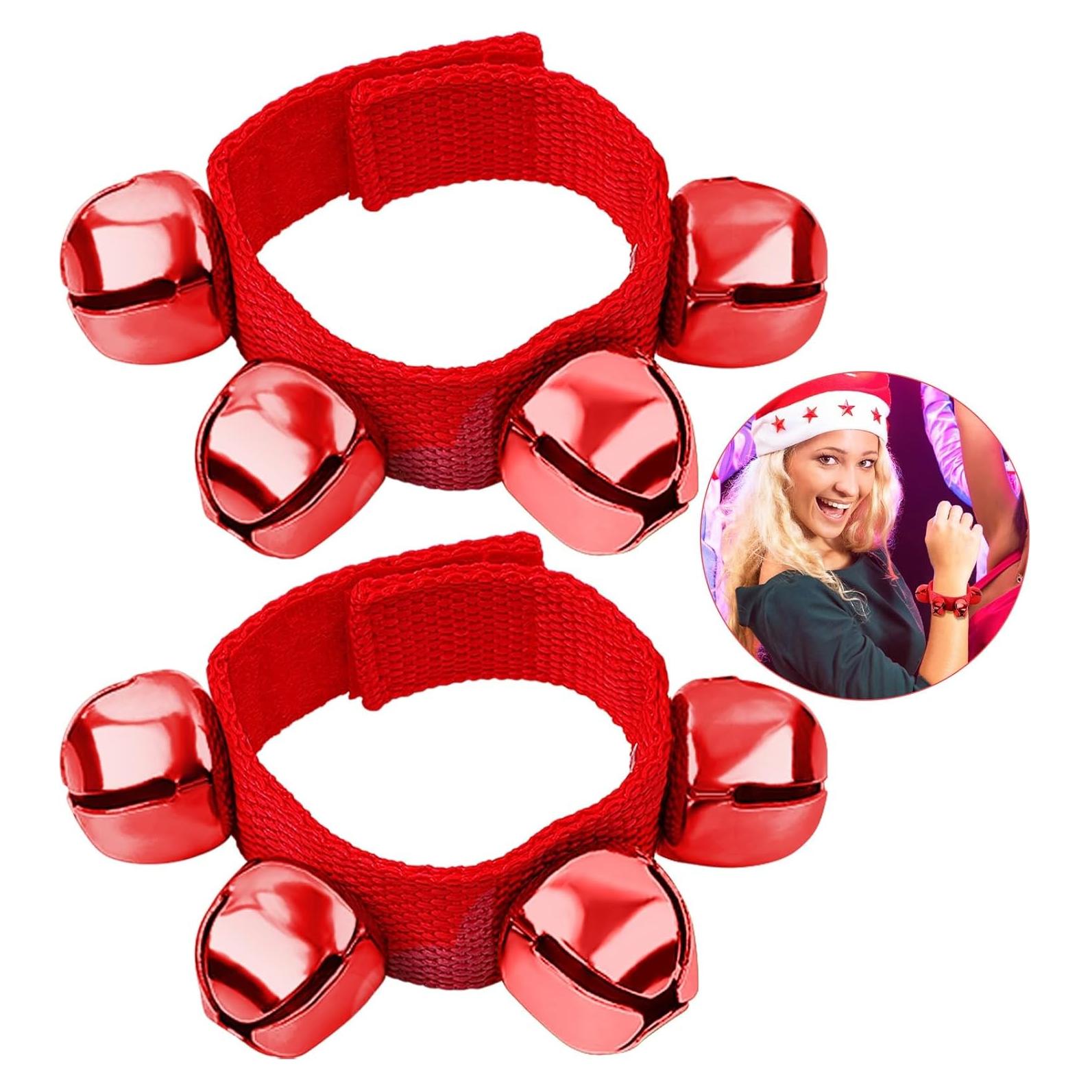 Pulseras de Campanas de Jingle Augshy - 2 Piezas Rojas