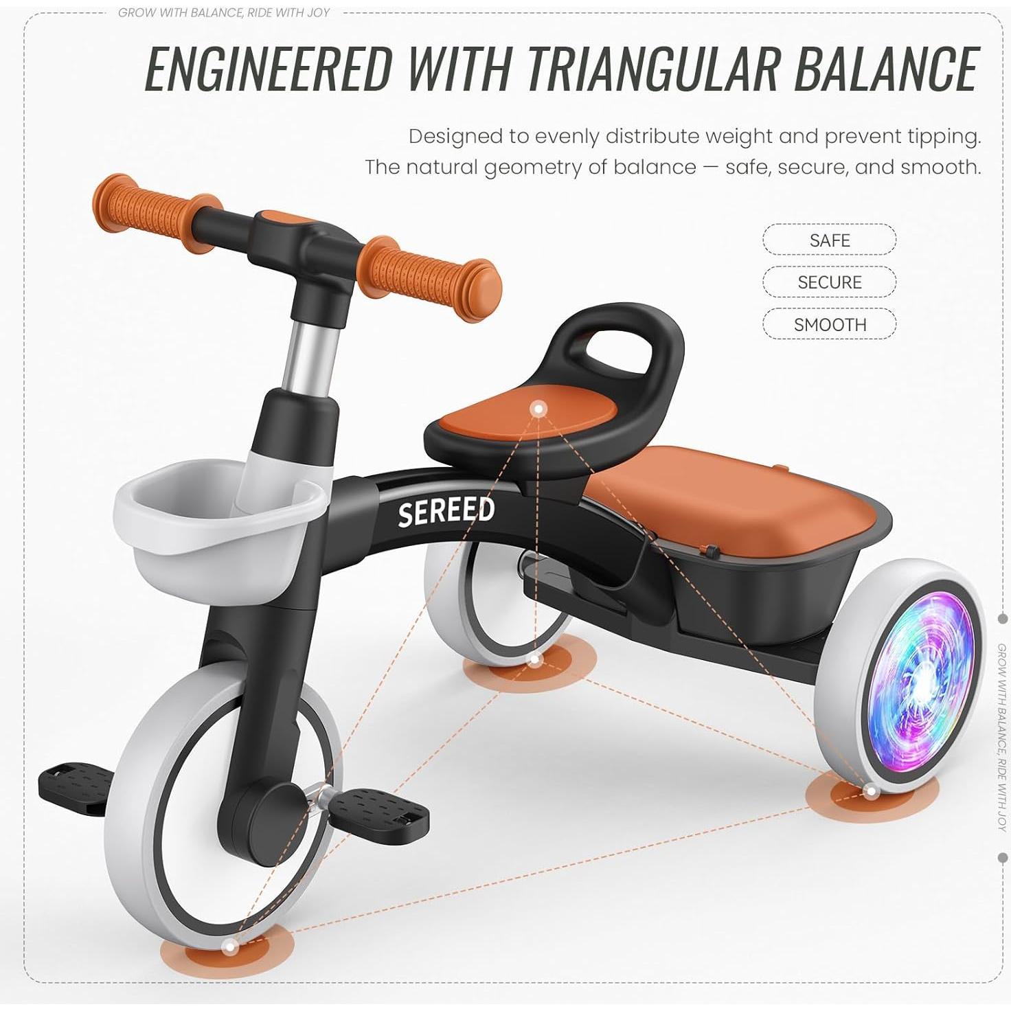 Triciclo SEREED Colorido para Niños 2 a 5 Años Ajustable