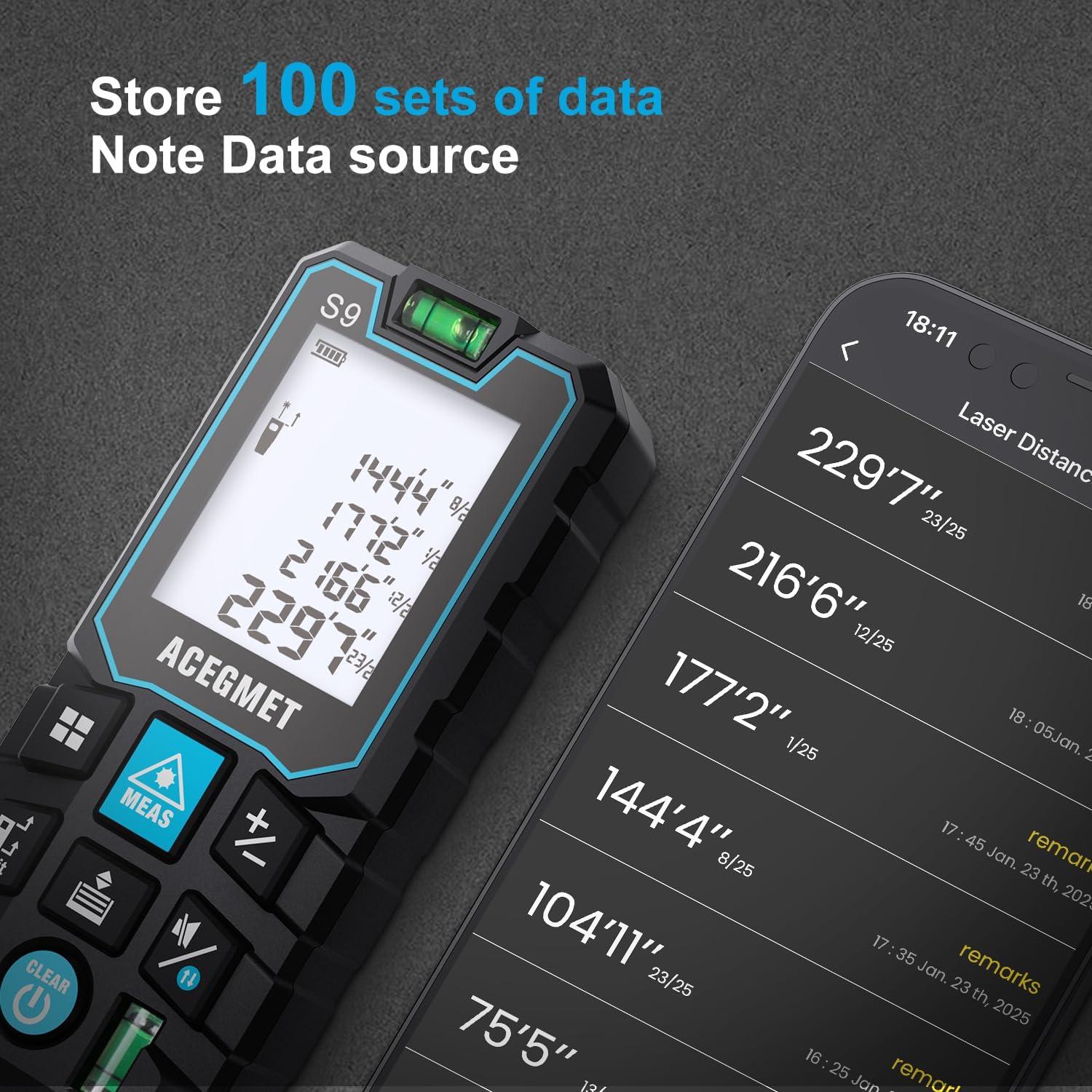 Medidor Láser ACEGMET S9 70m Bluetooth Pantalla LCD