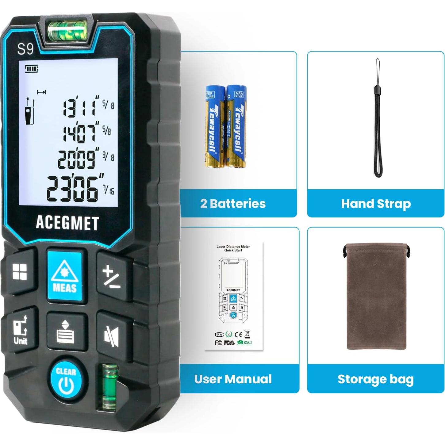 Medidor Láser ACEGMET S9 70m Bluetooth Pantalla LCD