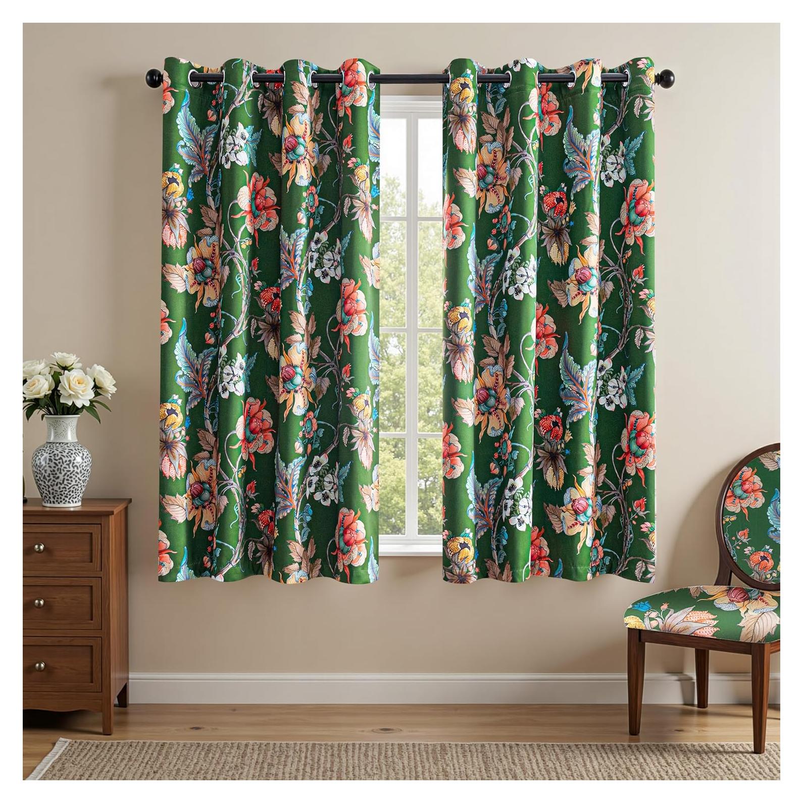Cortinas Blackout MYSKY HOME 132x160 cm Flores Vintage Verde