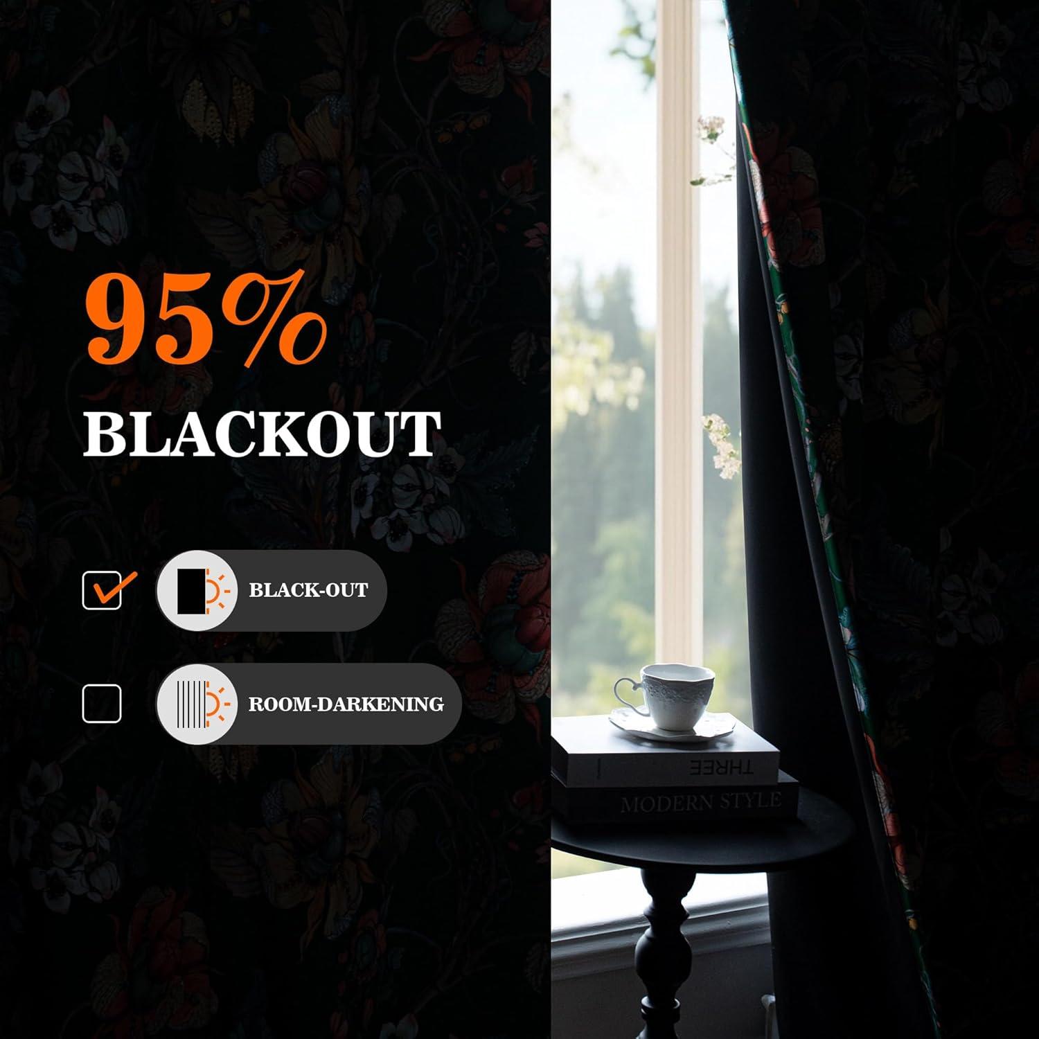 Cortinas Blackout MYSKY HOME 132x160 cm Flores Vintage Verde