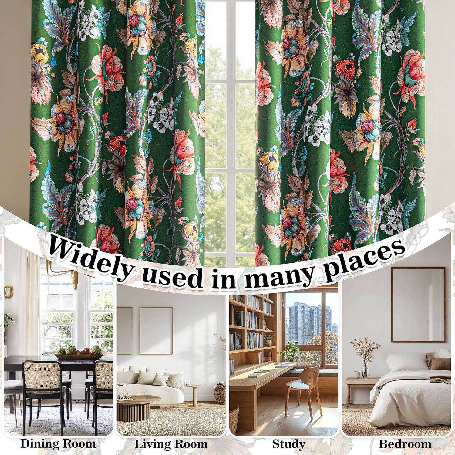 Cortinas Blackout MYSKY HOME 132x160 cm Flores Vintage Verde