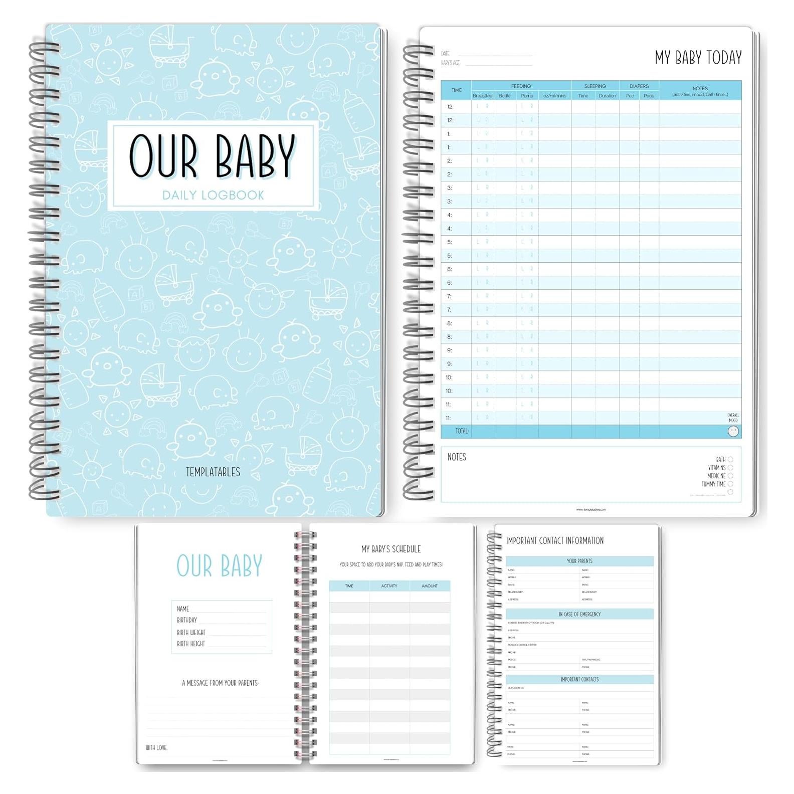 Registro Diario del Bebé Templatables A5 Azul - Sueño y Alimentación