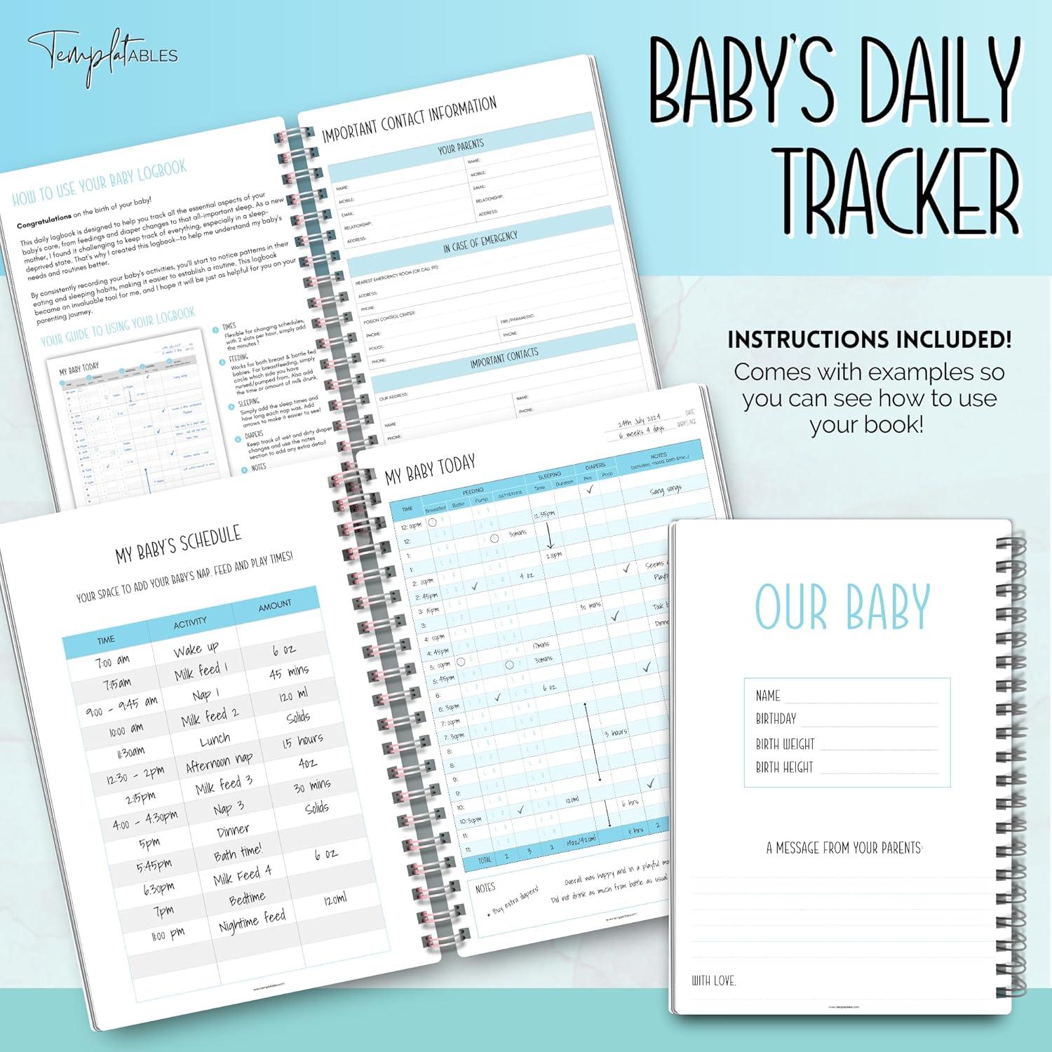 Registro Diario del Bebé Templatables A5 Azul - Sueño y Alimentación