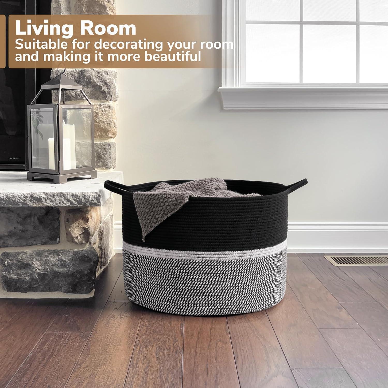 Cesta de Lavandería Grande CHICVITA 56x56x36 cm Algodón Negro