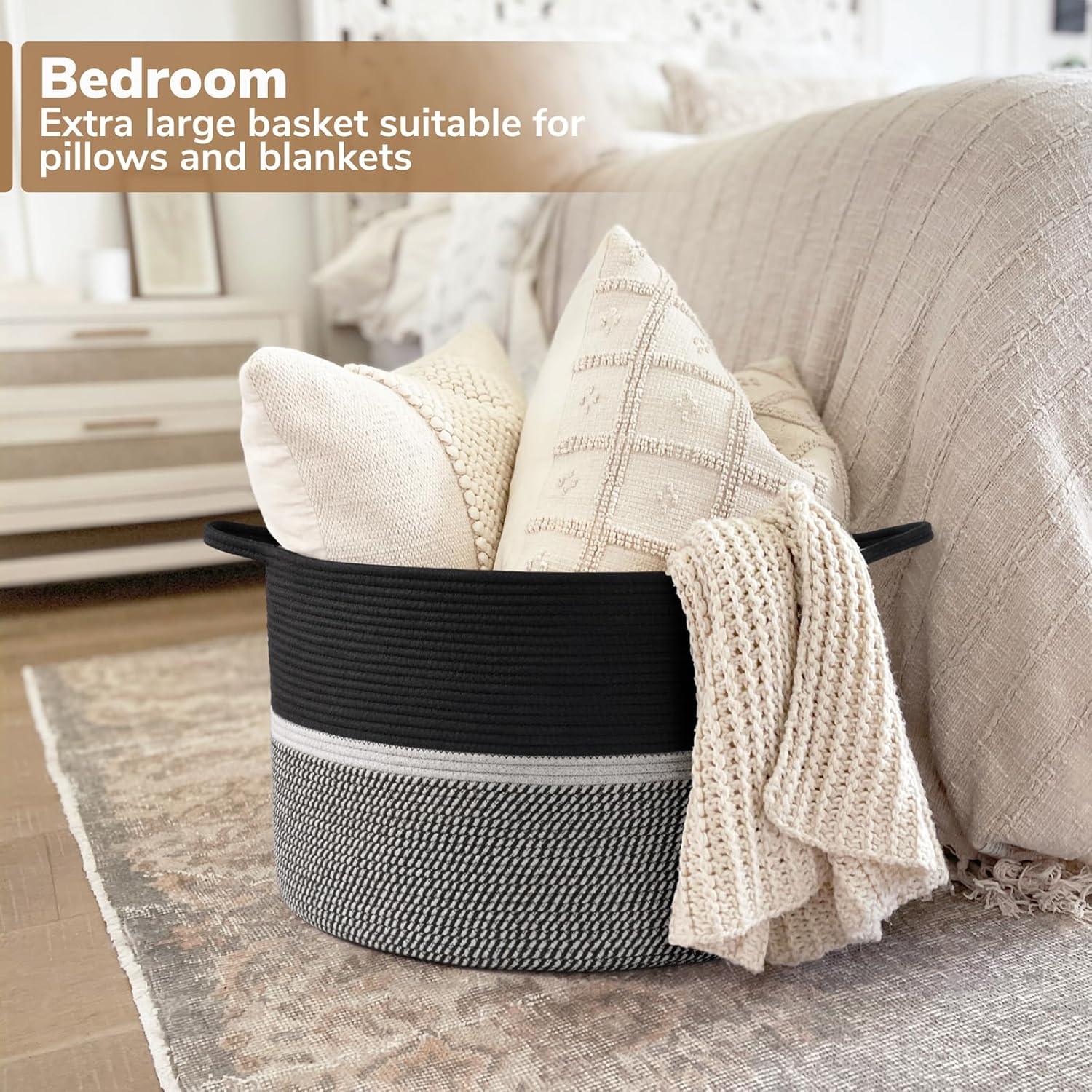 Cesta de Lavandería Grande CHICVITA 56x56x36 cm Algodón Negro