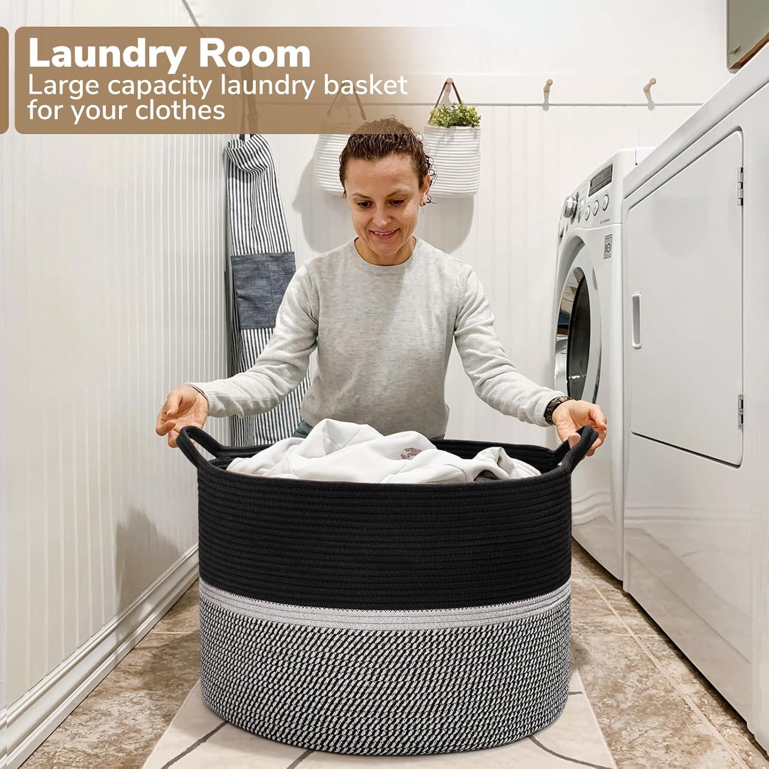 Cesta de Lavandería Grande CHICVITA 56x56x36 cm Algodón Negro