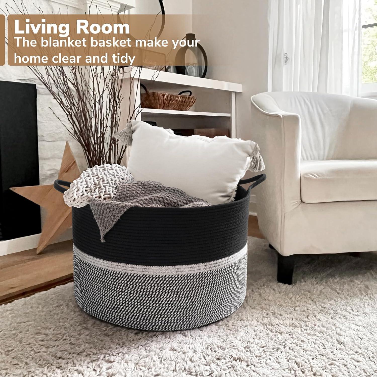 Cesta de Lavandería Grande CHICVITA 56x56x36 cm Algodón Negro