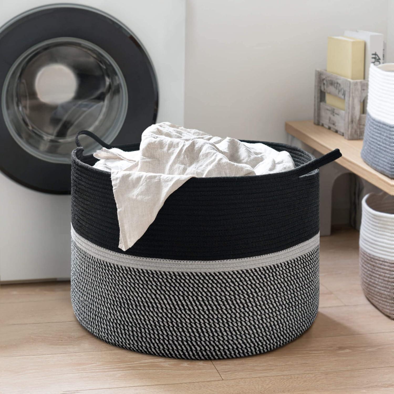 Cesta de Lavandería Grande CHICVITA 56x56x36 cm Algodón Negro