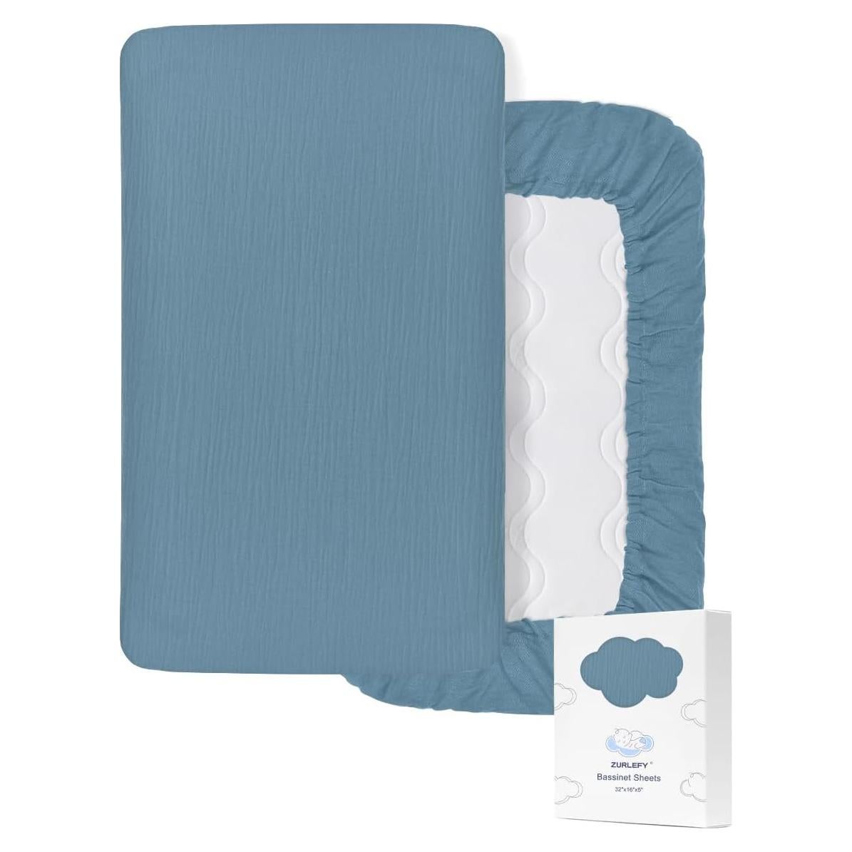 Sábanas para cuna ZURLEFY 81x41cm Algodón Muselina Azul