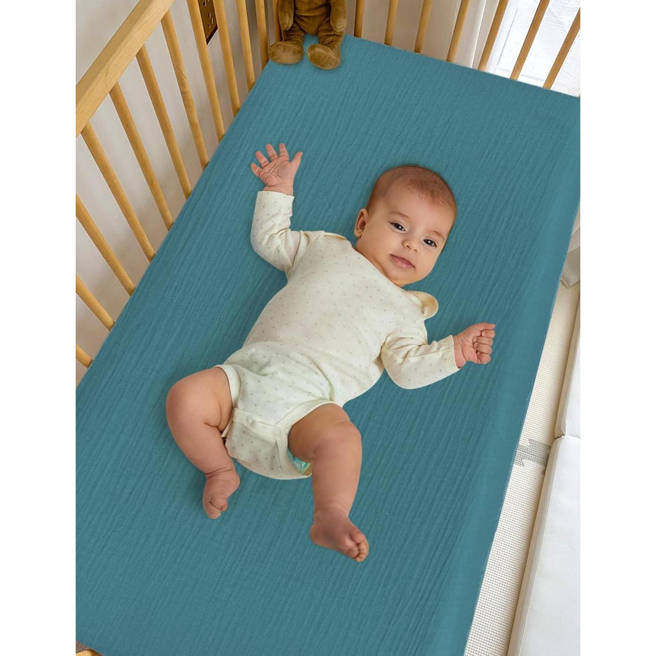 Sábanas para cuna ZURLEFY 81x41cm Algodón Muselina Azul