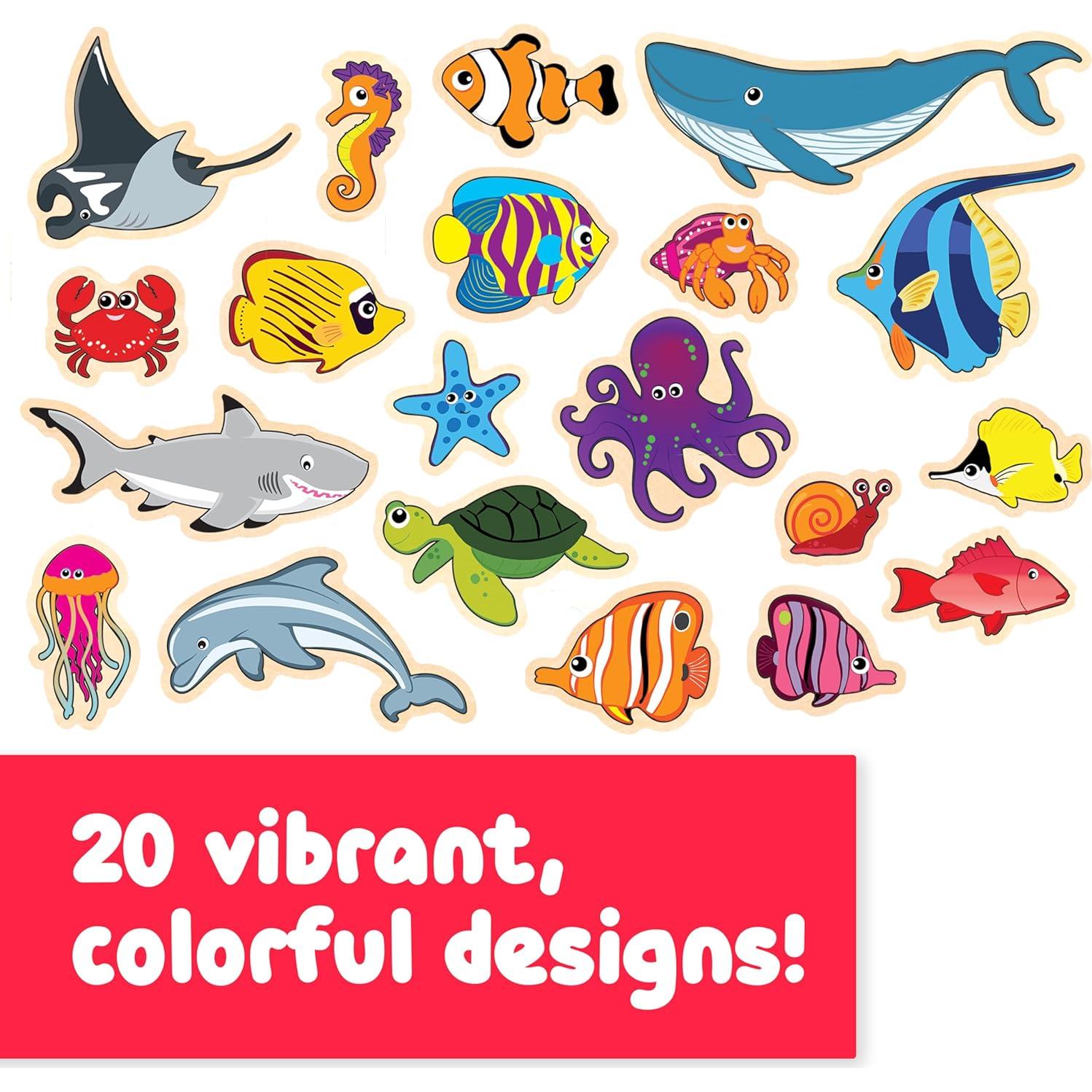 Imanes de Madera SPARK & WOW Vida Marina - 20 Piezas para Niños