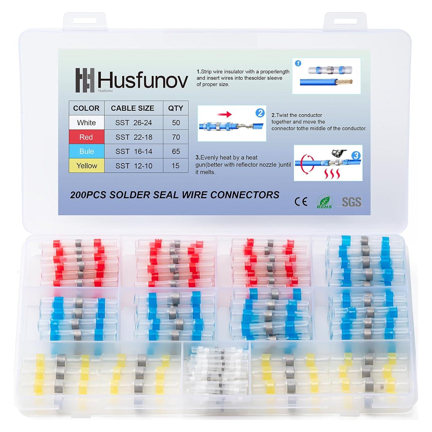 Kit de Conectores de Cable Termoretráctiles Husfunov 200PCS