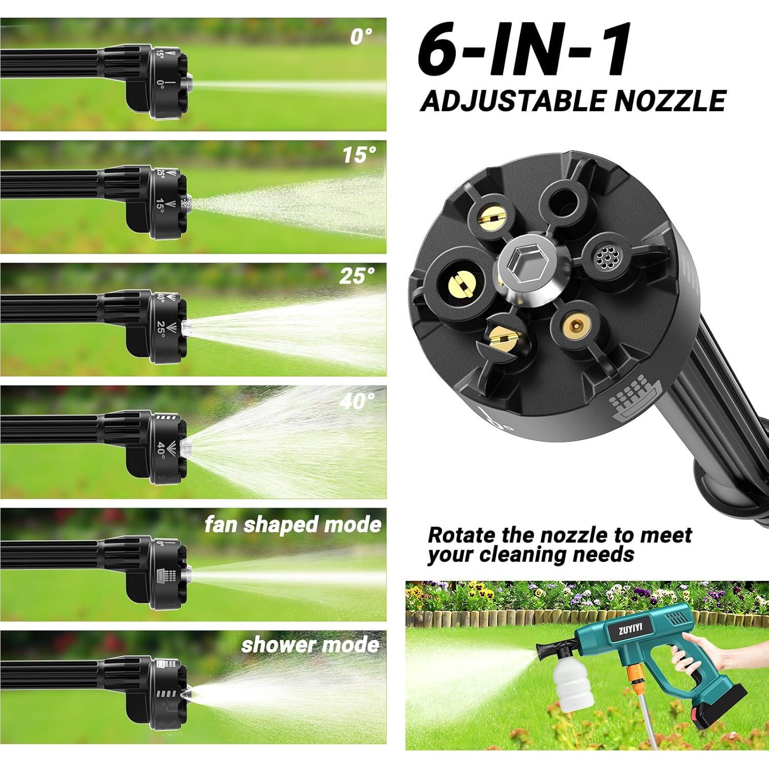 Limpiadora a Presión Inalámbrica ZUYIYI 970 PSI 2 Baterías 4.0Ah