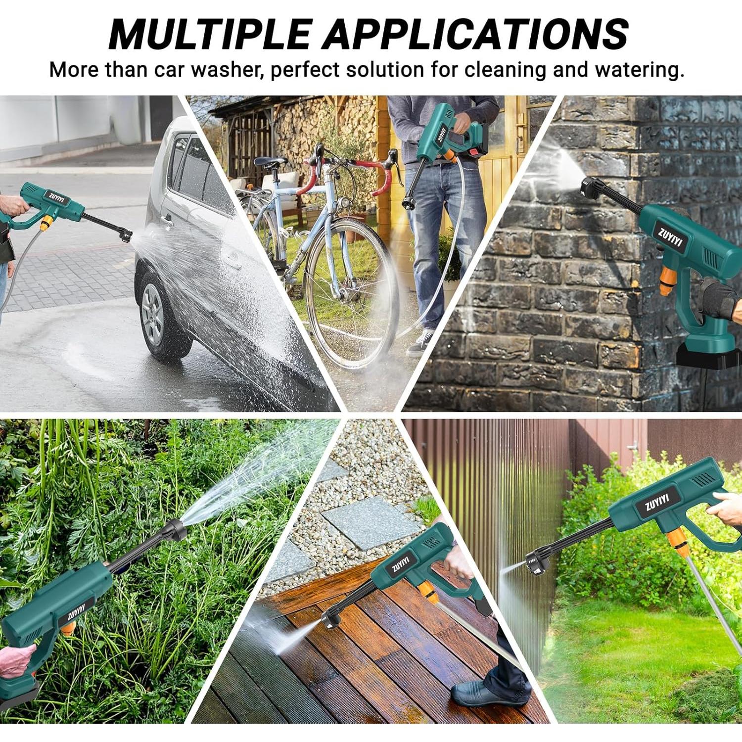 Limpiadora a Presión Inalámbrica ZUYIYI 970 PSI 2 Baterías 4.0Ah