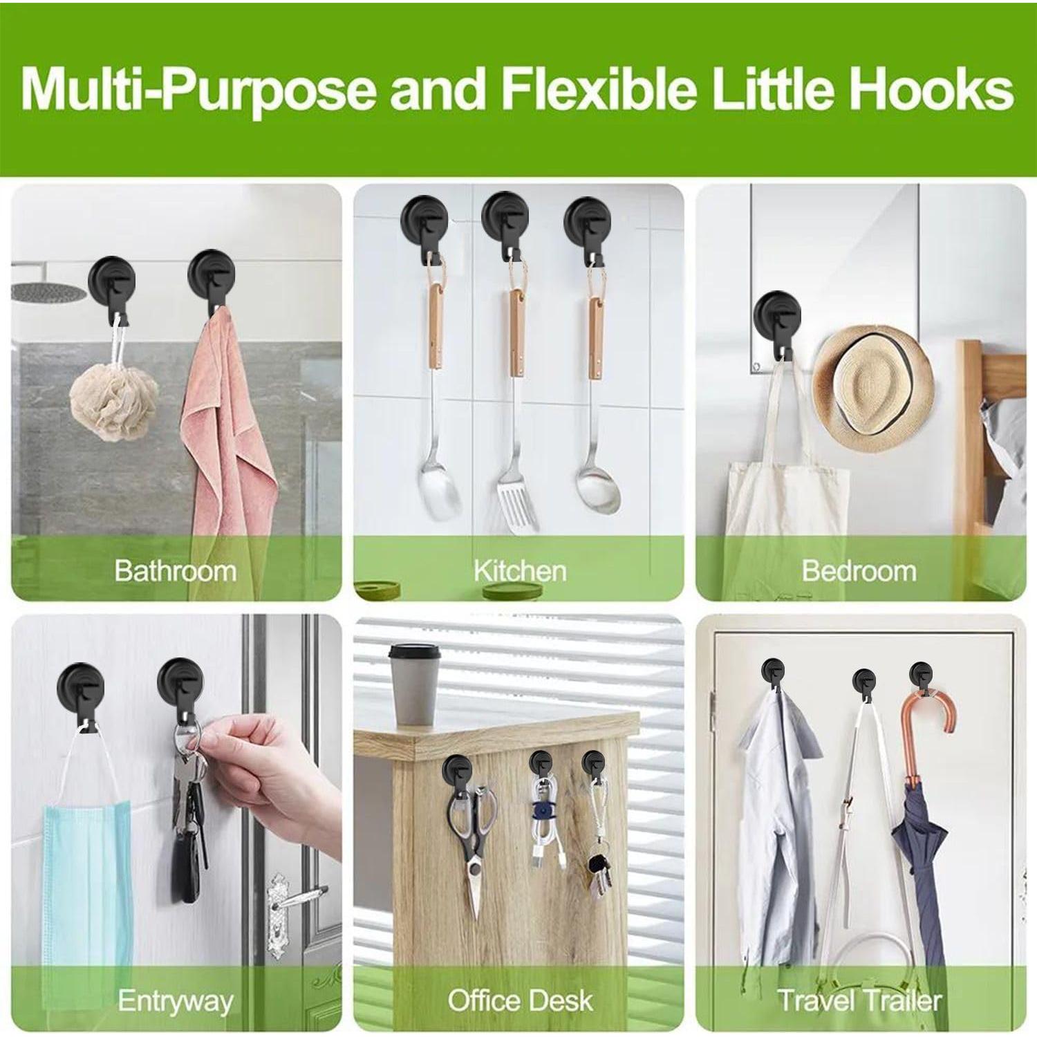 Ganchos de Ducha Virelixis con Ventosa Reutilizables - Negro, 4 Piezas