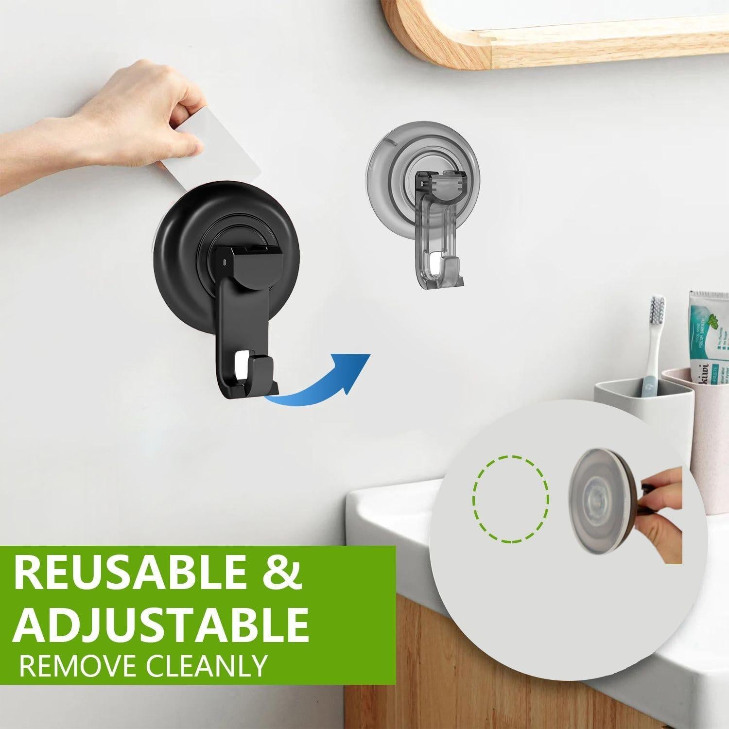 Ganchos de Ducha Virelixis con Ventosa Reutilizables - Negro, 4 Piezas