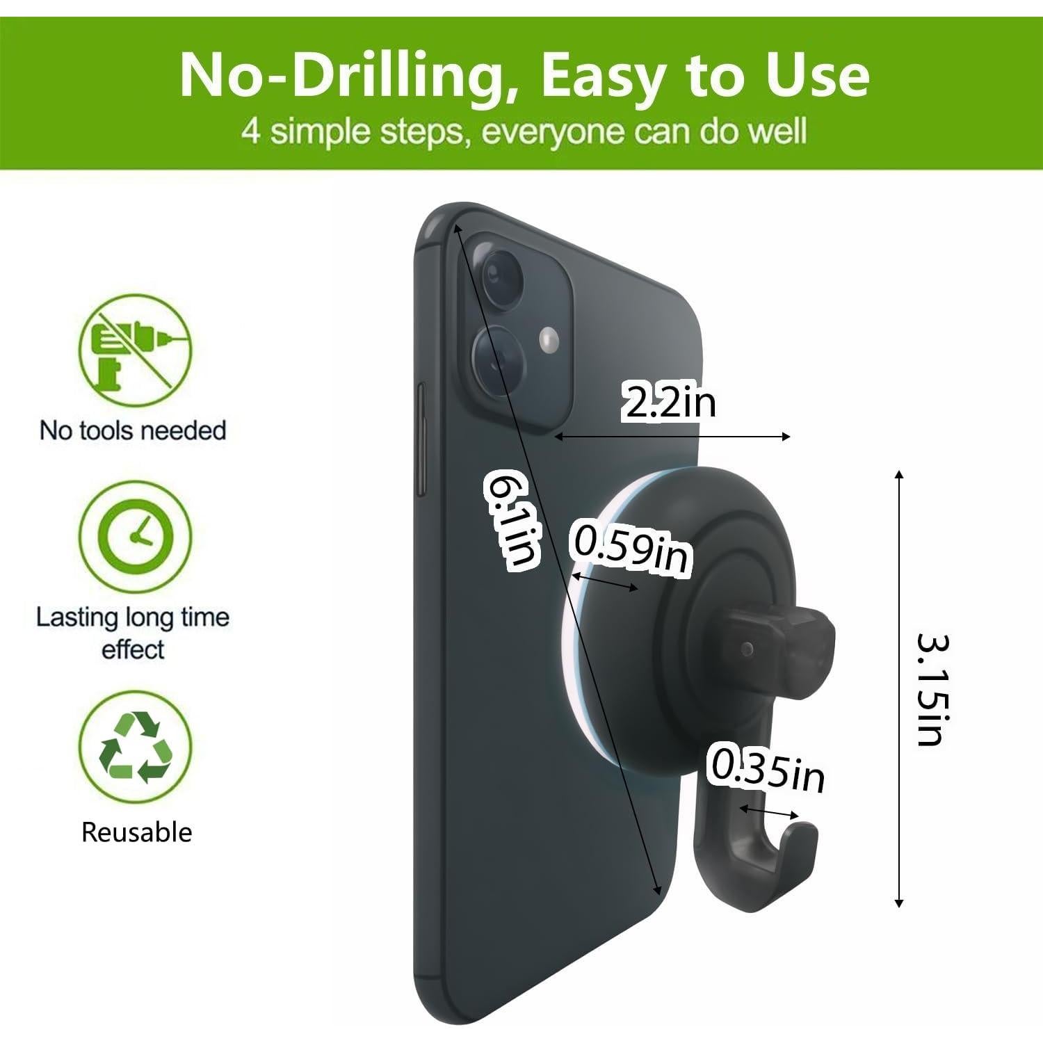 Ganchos de Ducha Virelixis con Ventosa Reutilizables - Negro, 4 Piezas