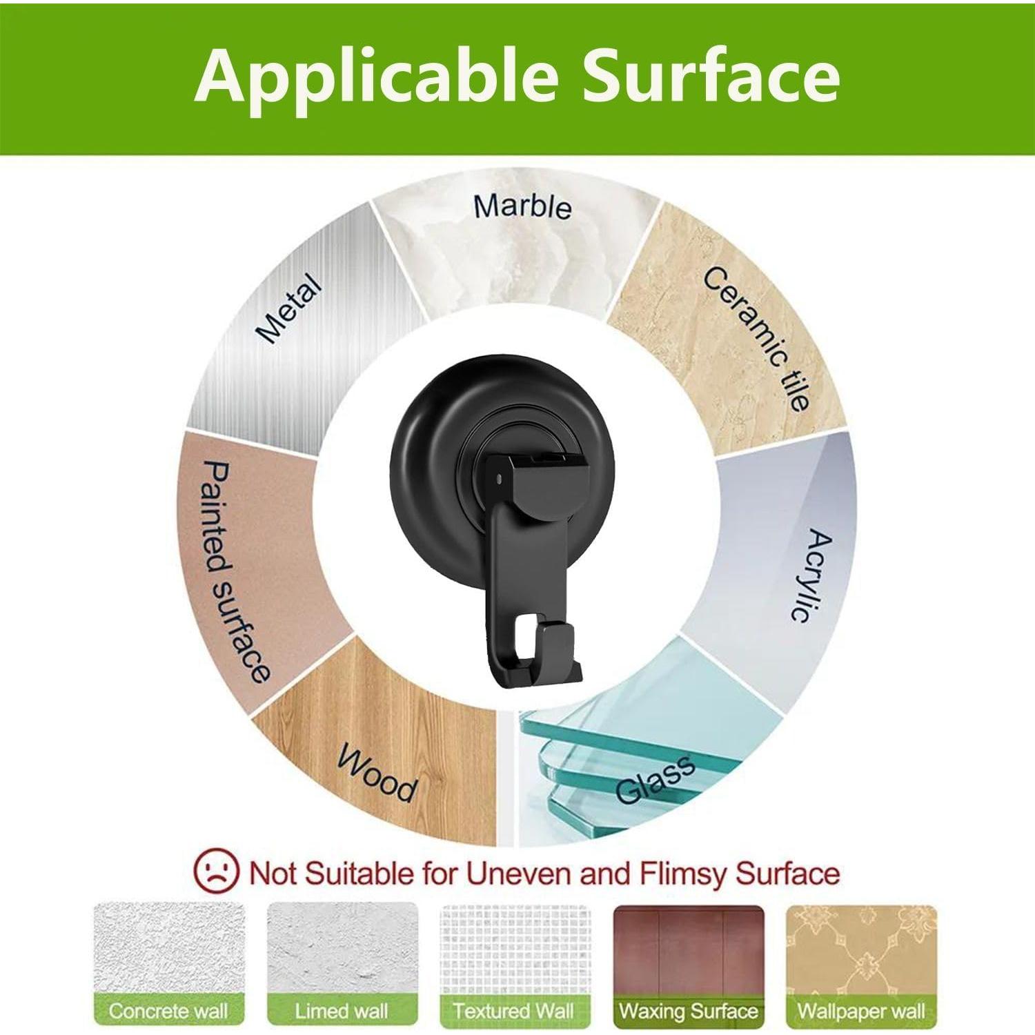 Ganchos de Ducha Virelixis con Ventosa Reutilizables - Negro, 4 Piezas