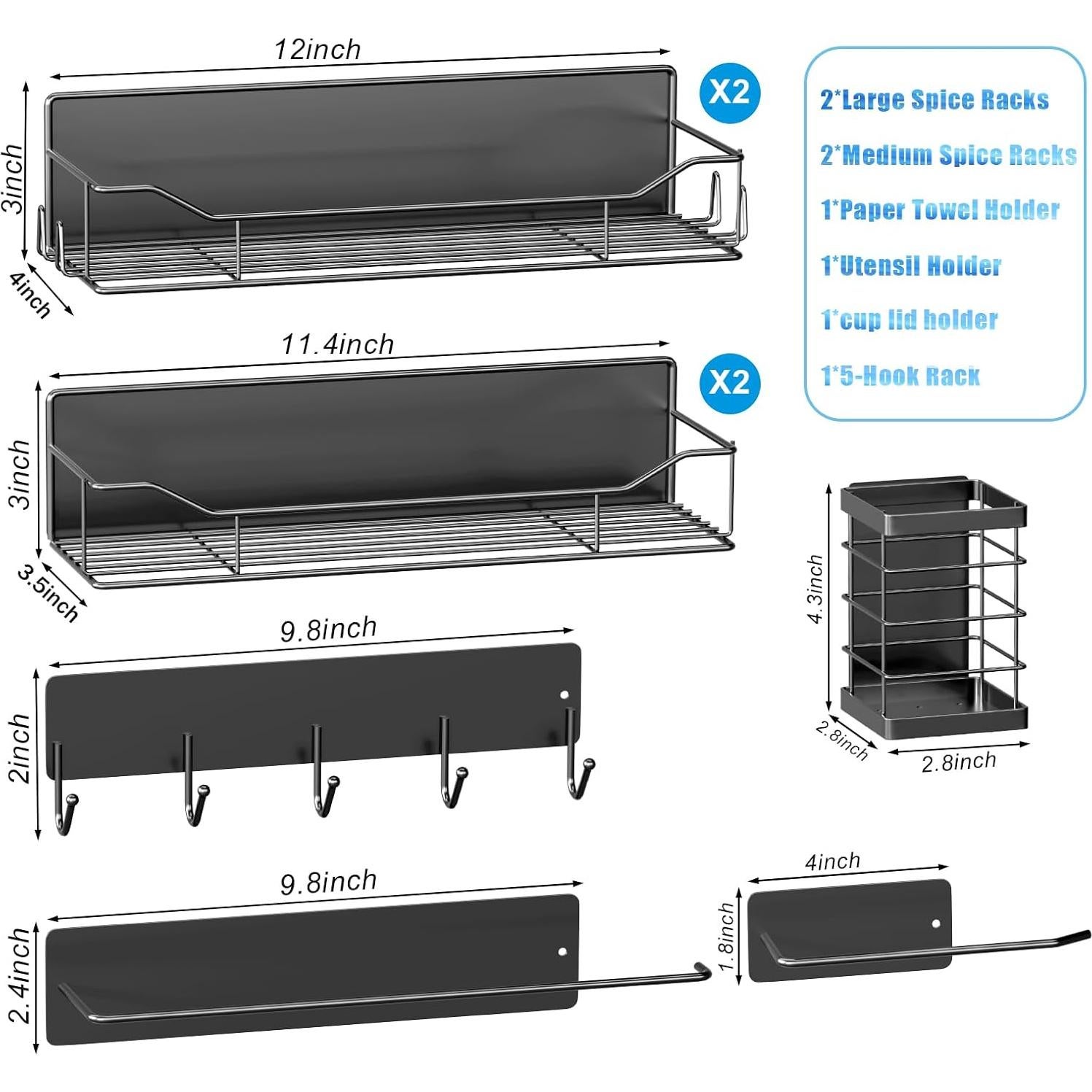 Estante Magnético para Especias IYEBAU - Paquete de 8, Negro