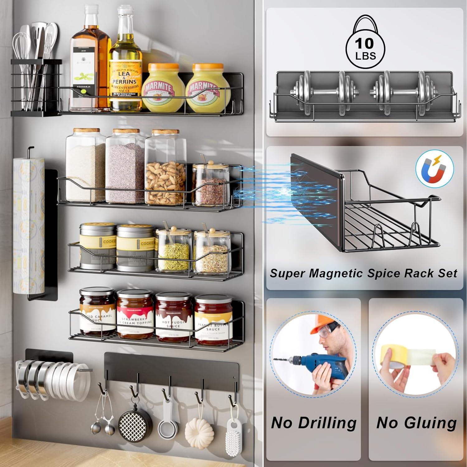 Estante Magnético para Especias IYEBAU - Paquete de 8, Negro