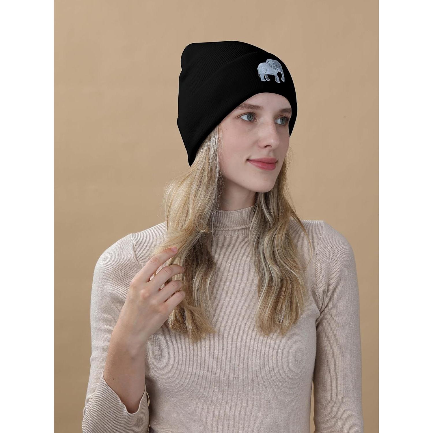 Gorro Beanie de Elefante Bordado para Mujeres - Regalo Inspirador