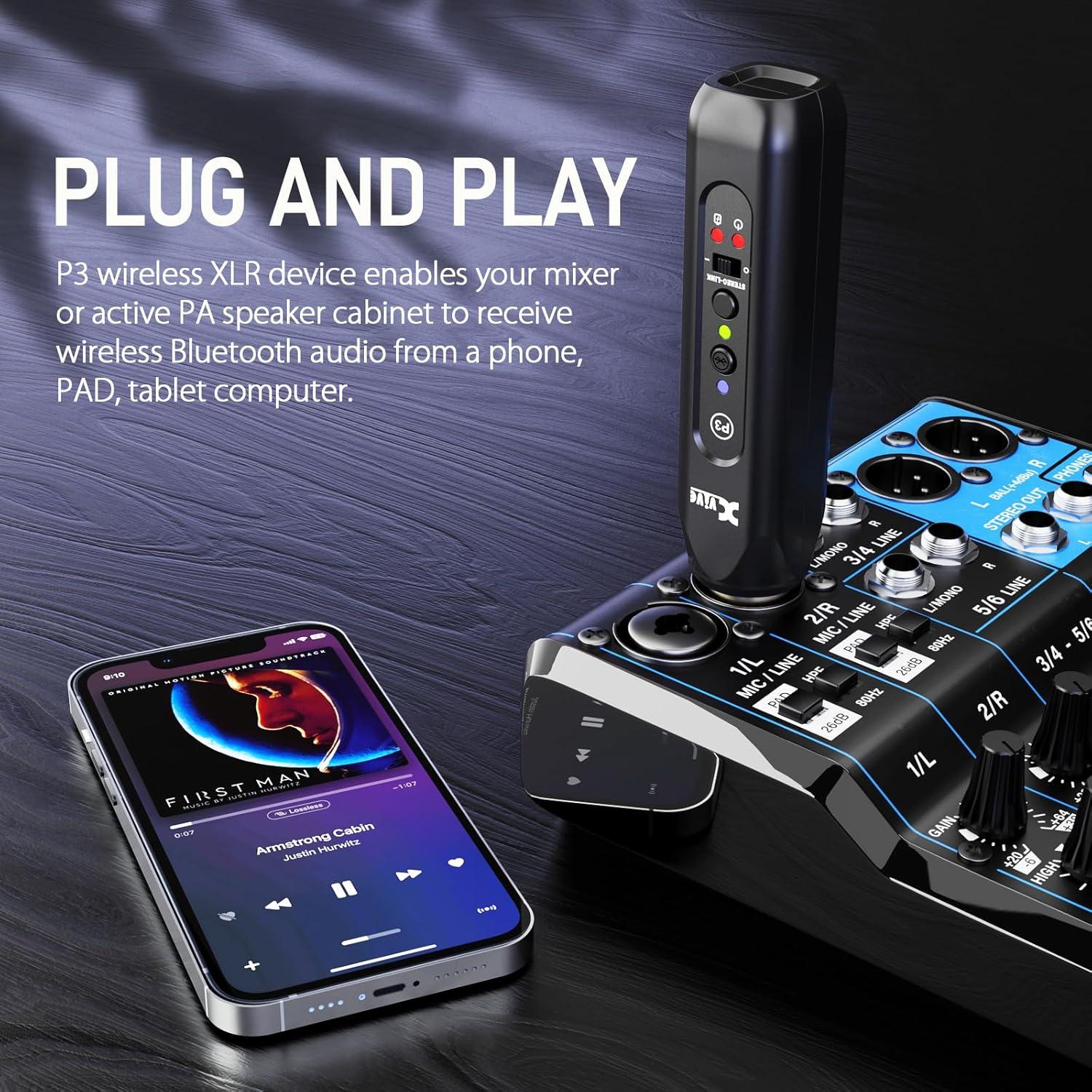 Receptor Bluetooth Inalámbrico Xvive P3 para Mezcladores XLR