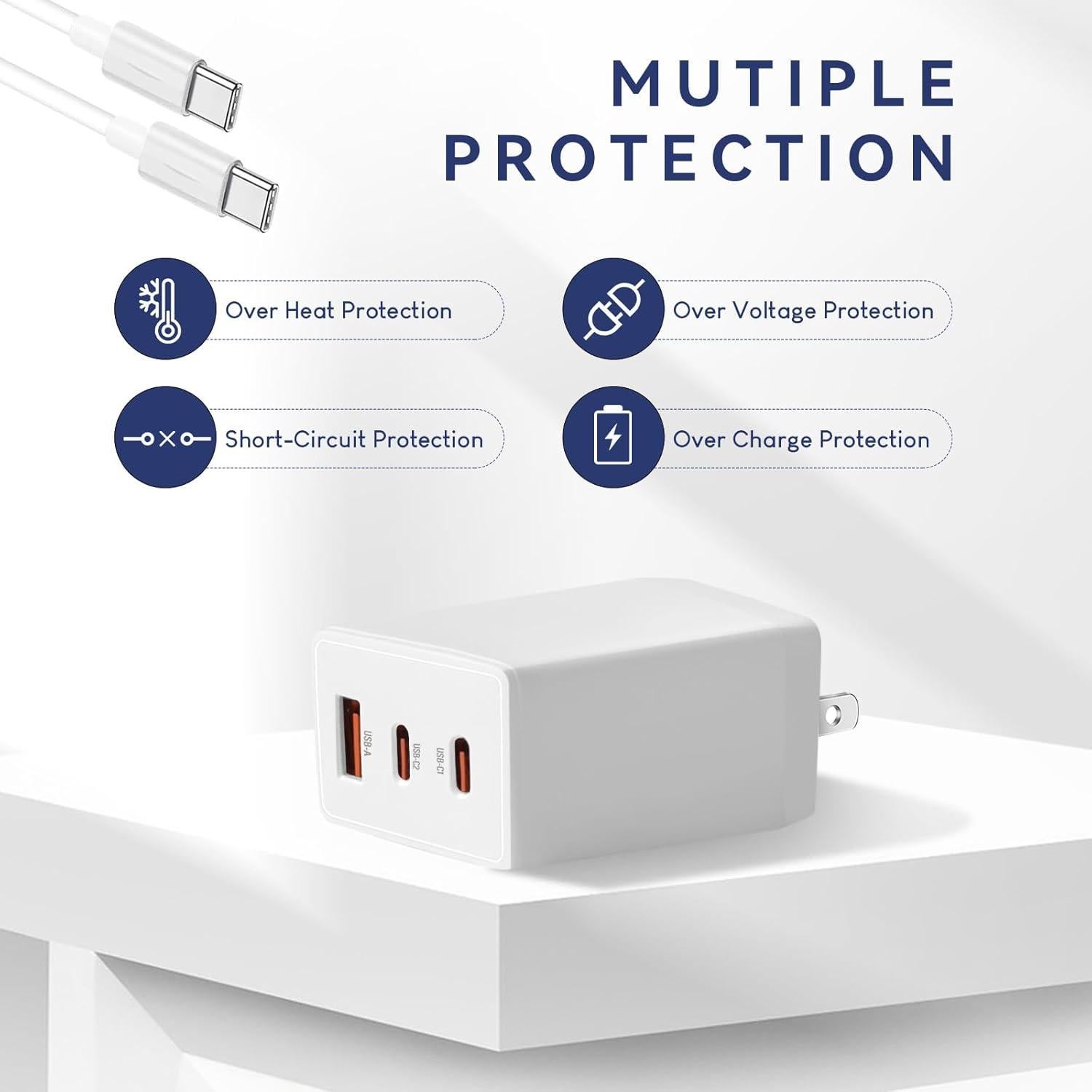 Cargador USB-C 67W Shen Zhen - Carga Rápida 3 Puertos Plegable