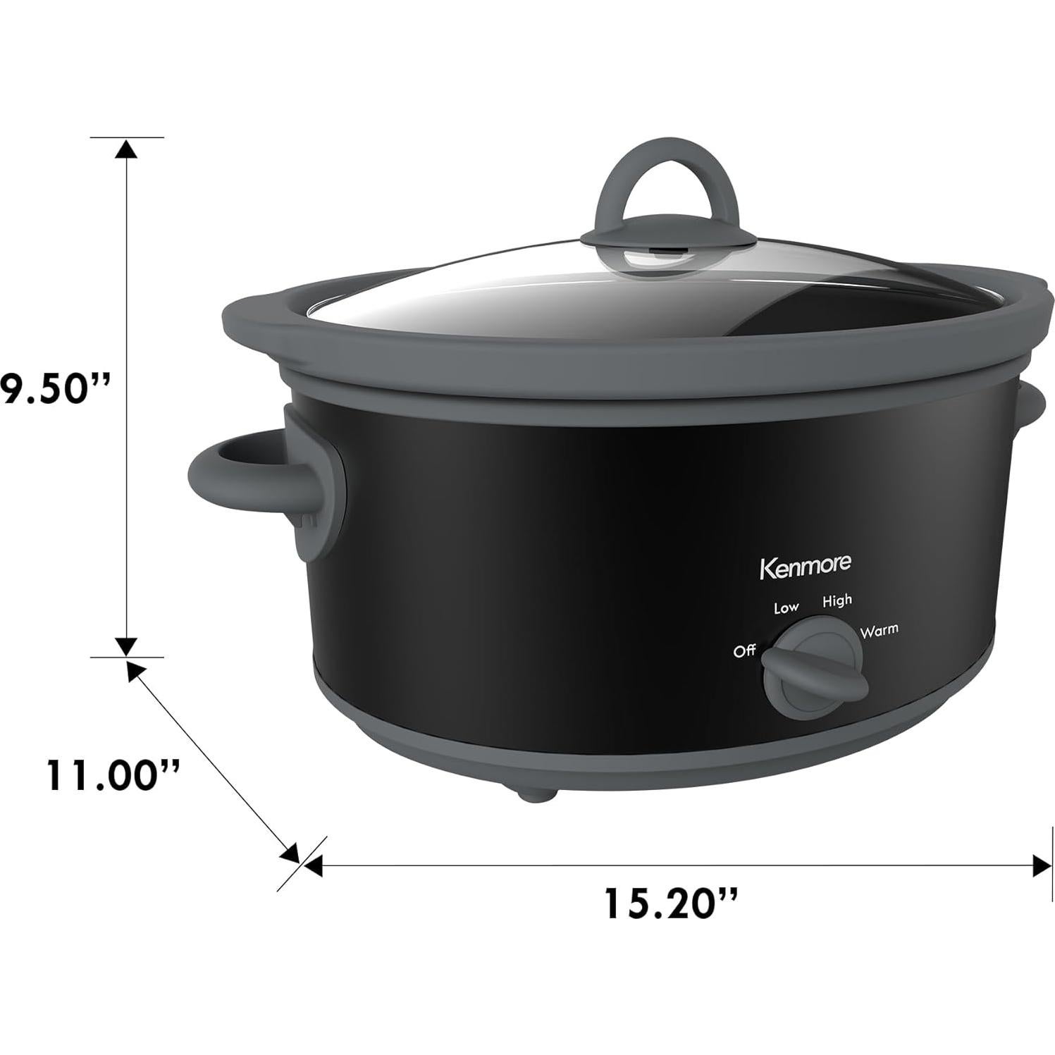 Olla de Cocción Lenta Kenmore 5 Cuartos Negra y Gris