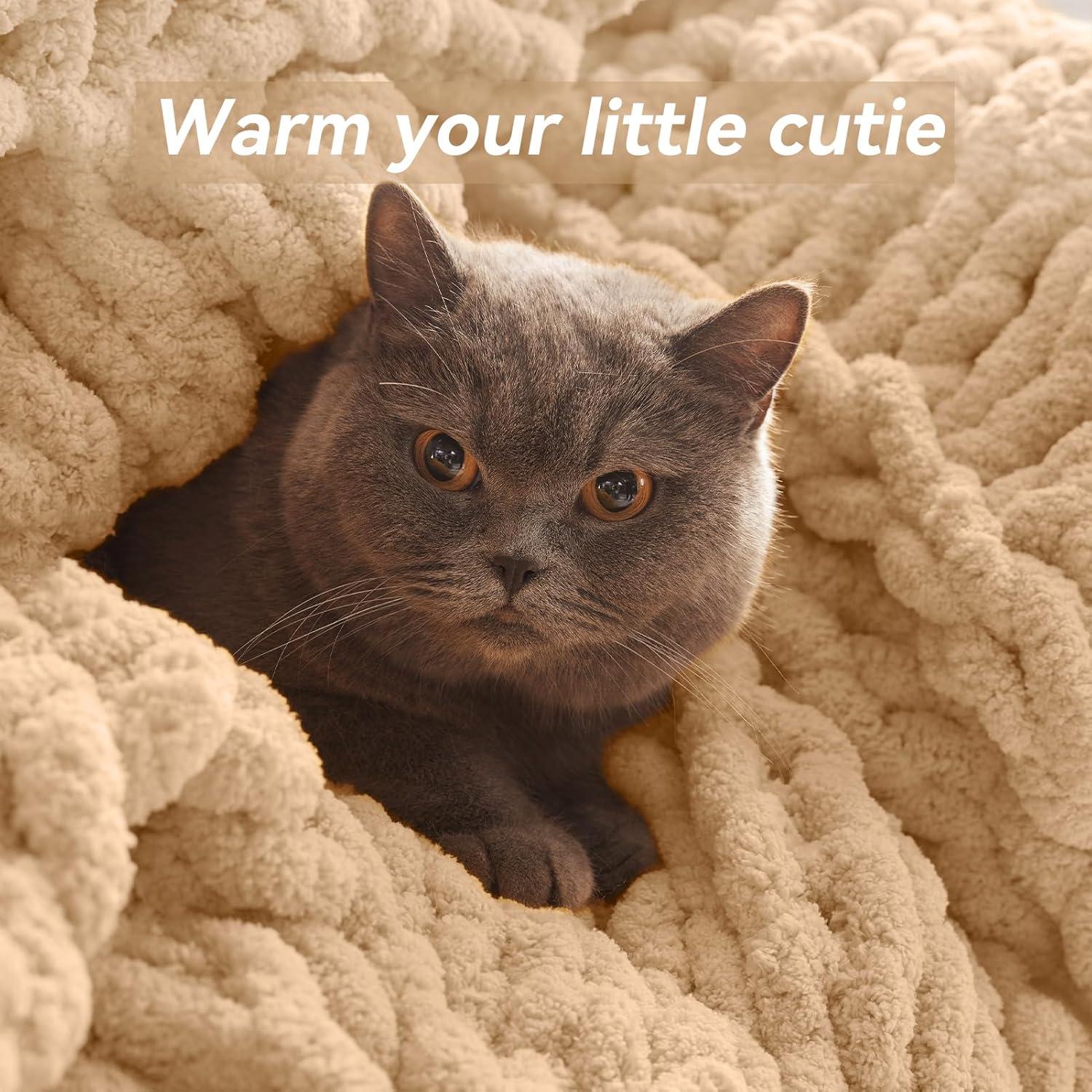 Manta de Chenilla Beige Negwoo 76x102 cm Tejida a Mano