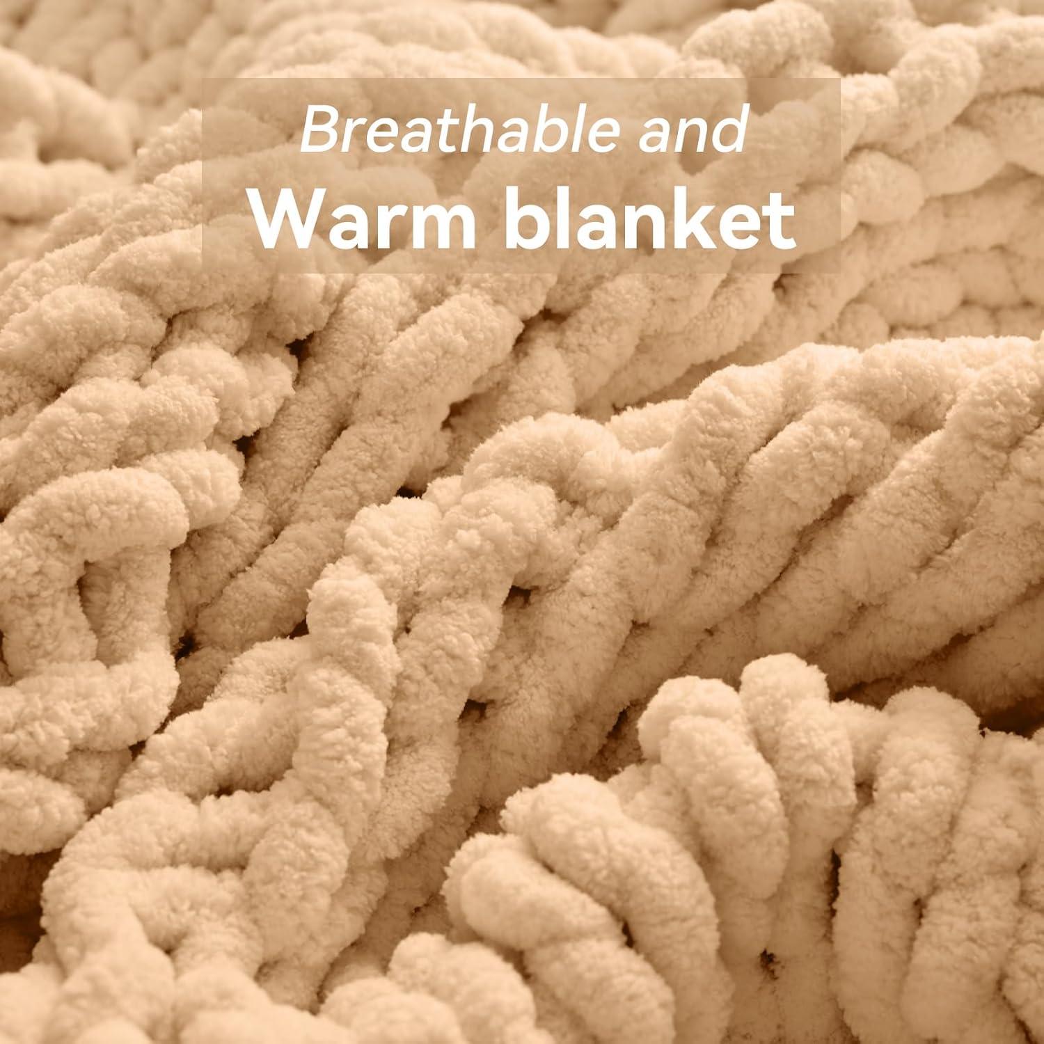 Manta de Chenilla Beige Negwoo 76x102 cm Tejida a Mano