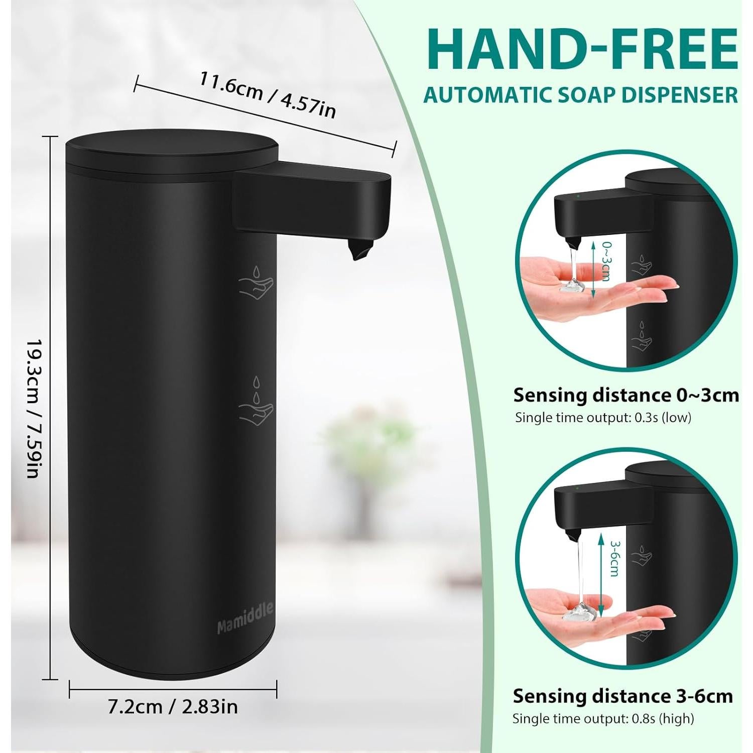 Dispensador Automático de Jabón Mamiddle Negro IPX5 USB-C