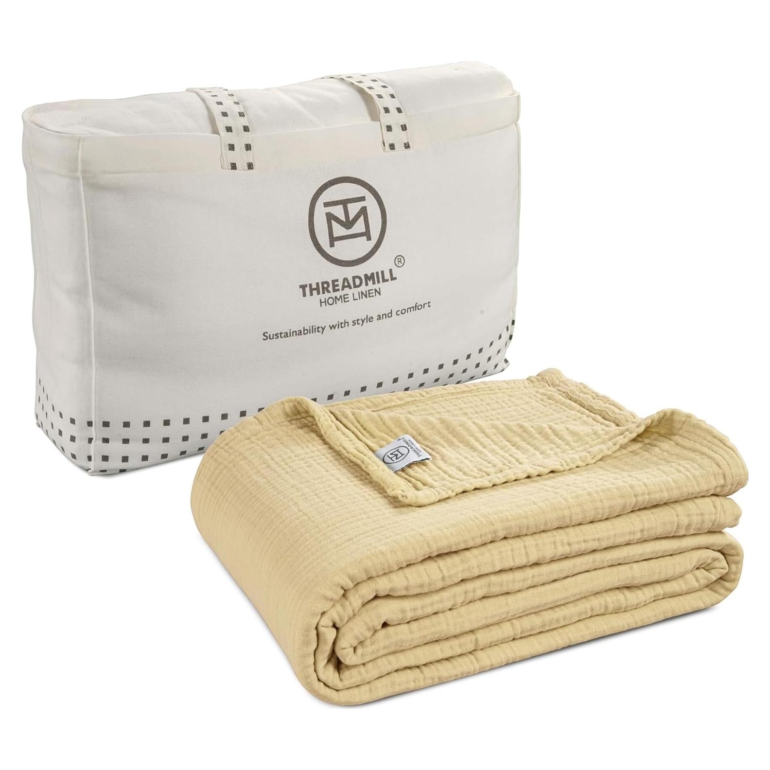 Manta de Muselina Threadmill Queen 100% Algodón Beige 4 Capas