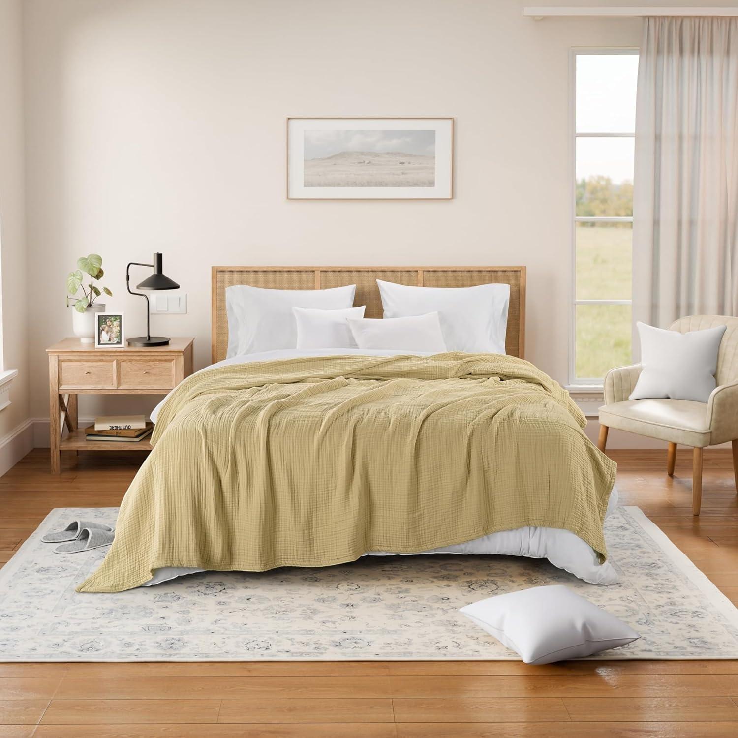 Manta de Muselina Threadmill Queen 100% Algodón Beige 4 Capas