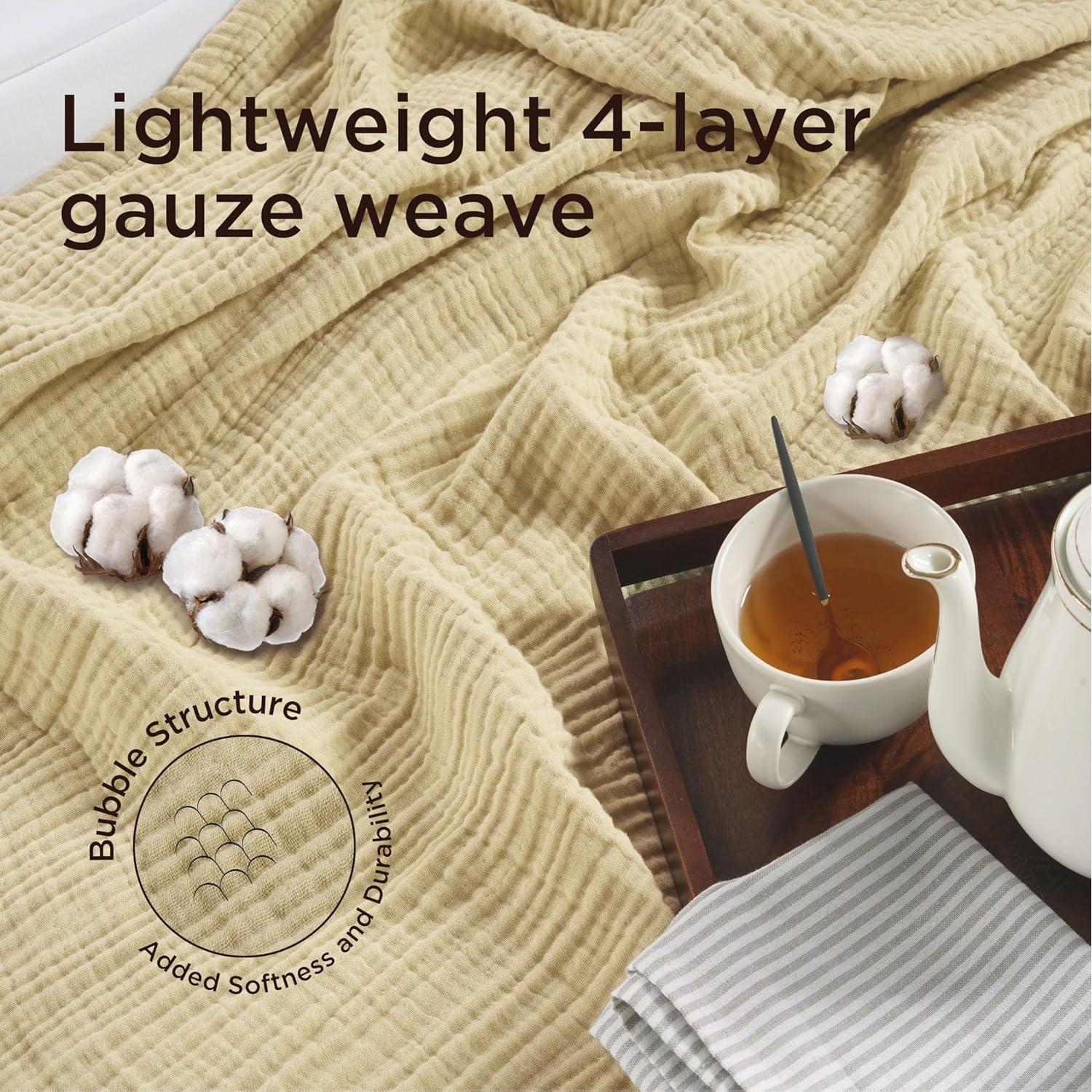 Manta de Muselina Threadmill Queen 100% Algodón Beige 4 Capas