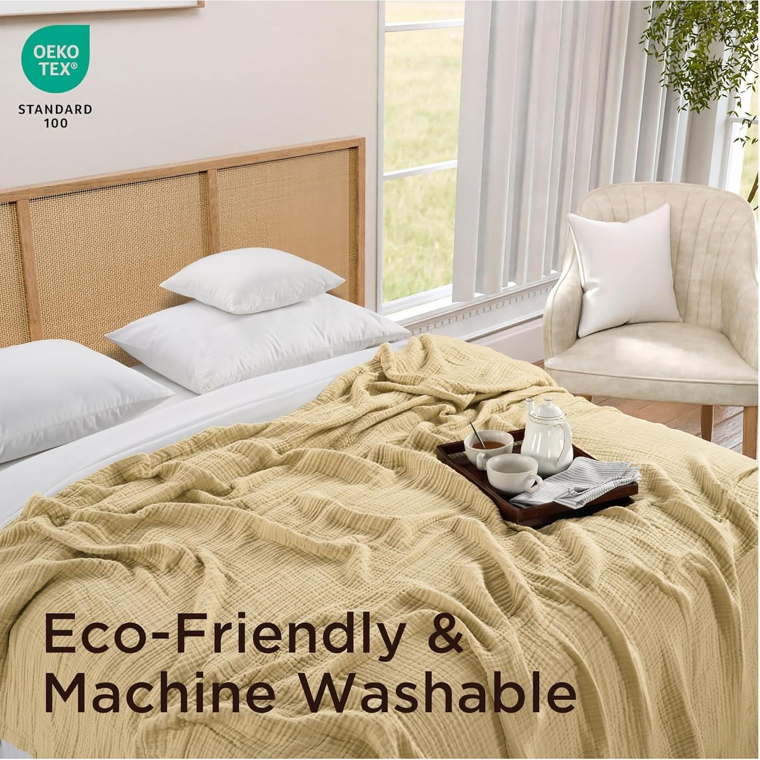 Manta de Muselina Threadmill Queen 100% Algodón Beige 4 Capas